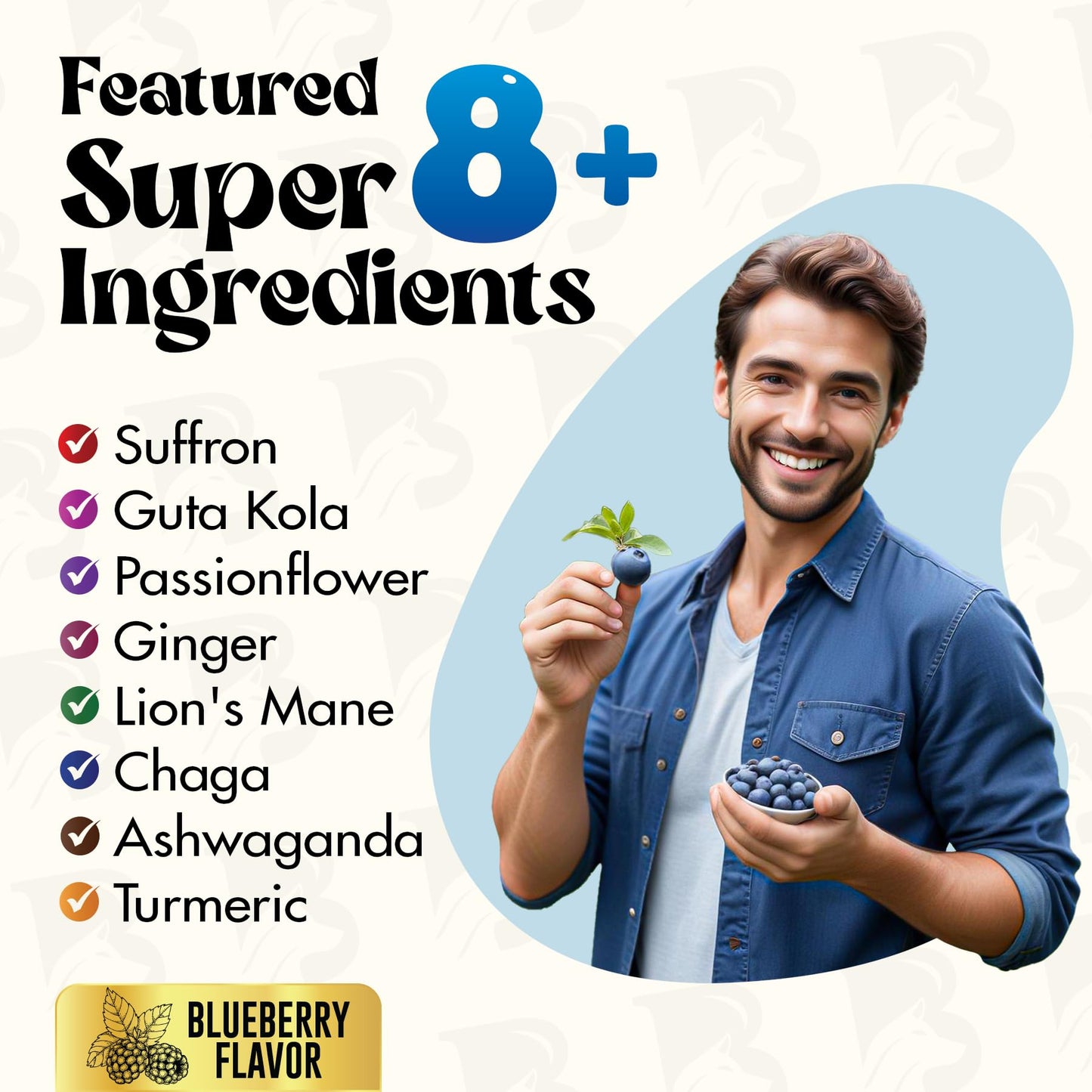 BOSSKO THE WAY TO THE TOP Happy Gummy Supplement 8-in-1 Advanced Formula Calm & Focus Support Gummies Blueberry Flavor 90 Count