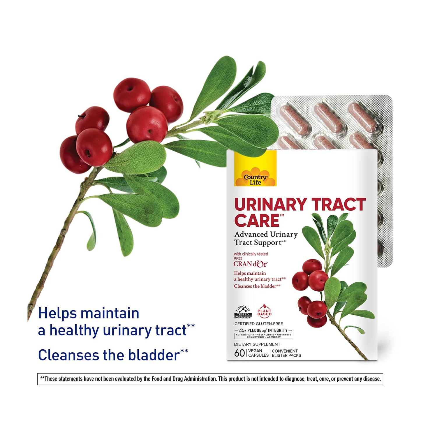 Country Life Urinary Tract Care with Cranberry and D-Mannose, 60 Capsules
