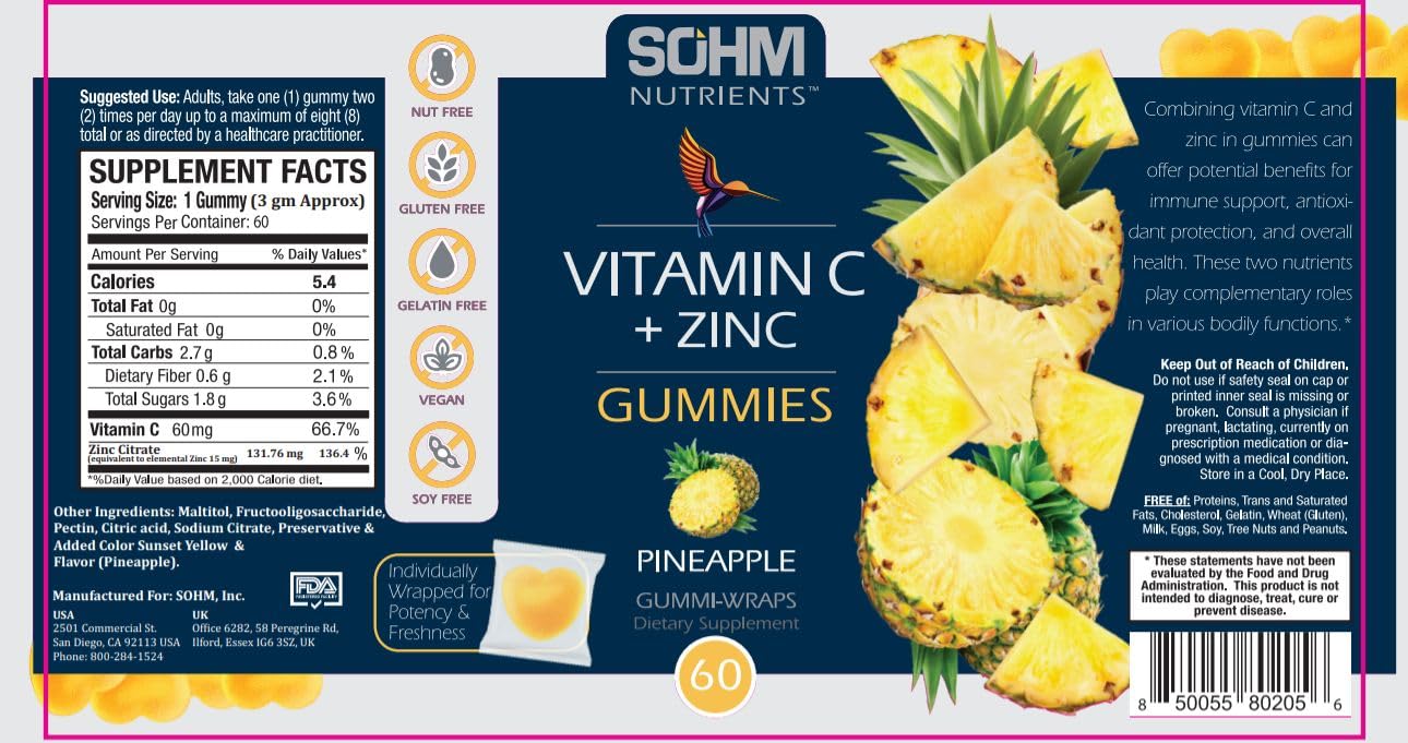 SOHM ADDS LIFE TO LIVES Vitamin C + Zinc Gummies, 60 Count
