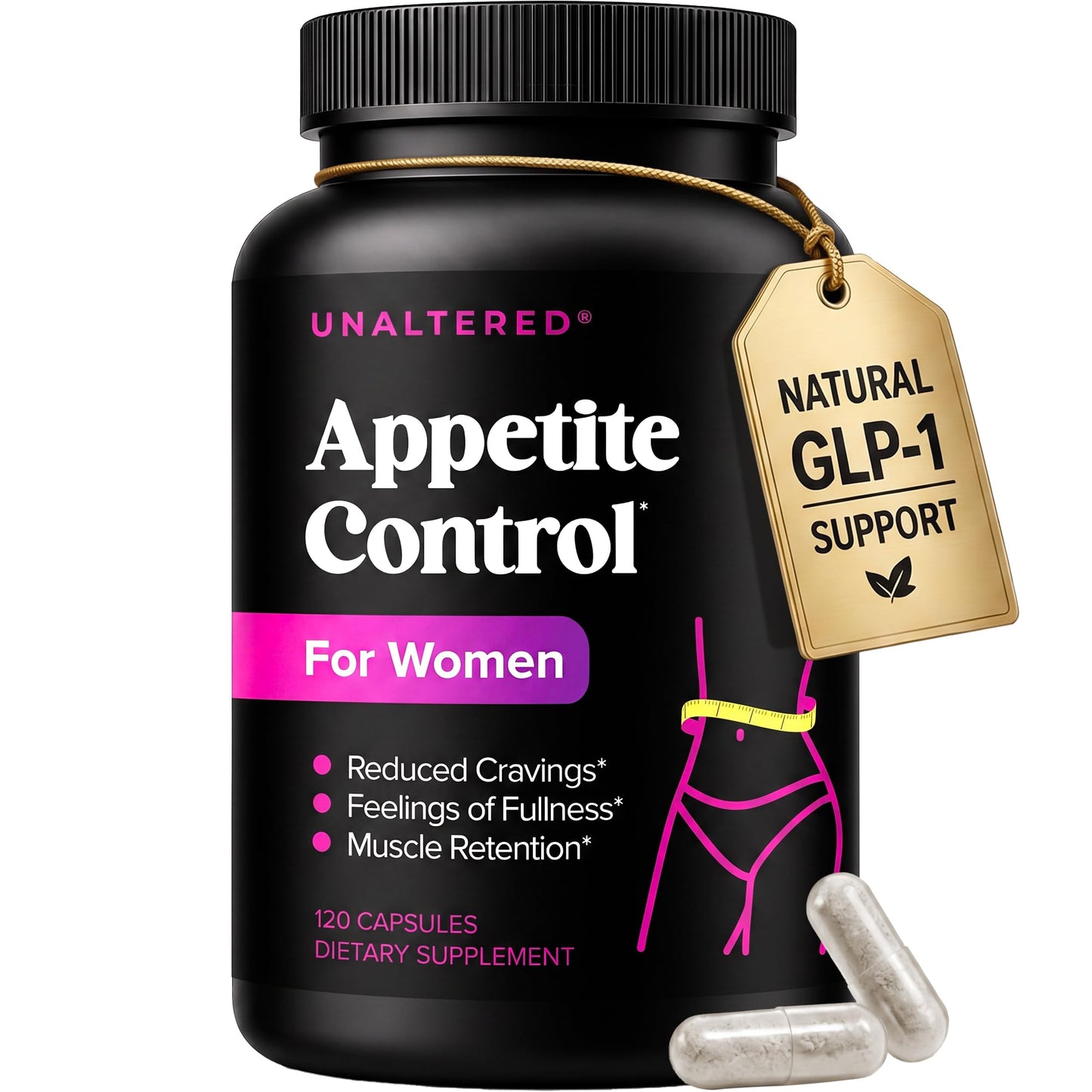 UNALTERED Appetite Control for Women - Support Cravings, Fullness, & Weight Management - Dietary Supplement with Chromium Picolinate & Glucomannan, 120 Vegan Capsules