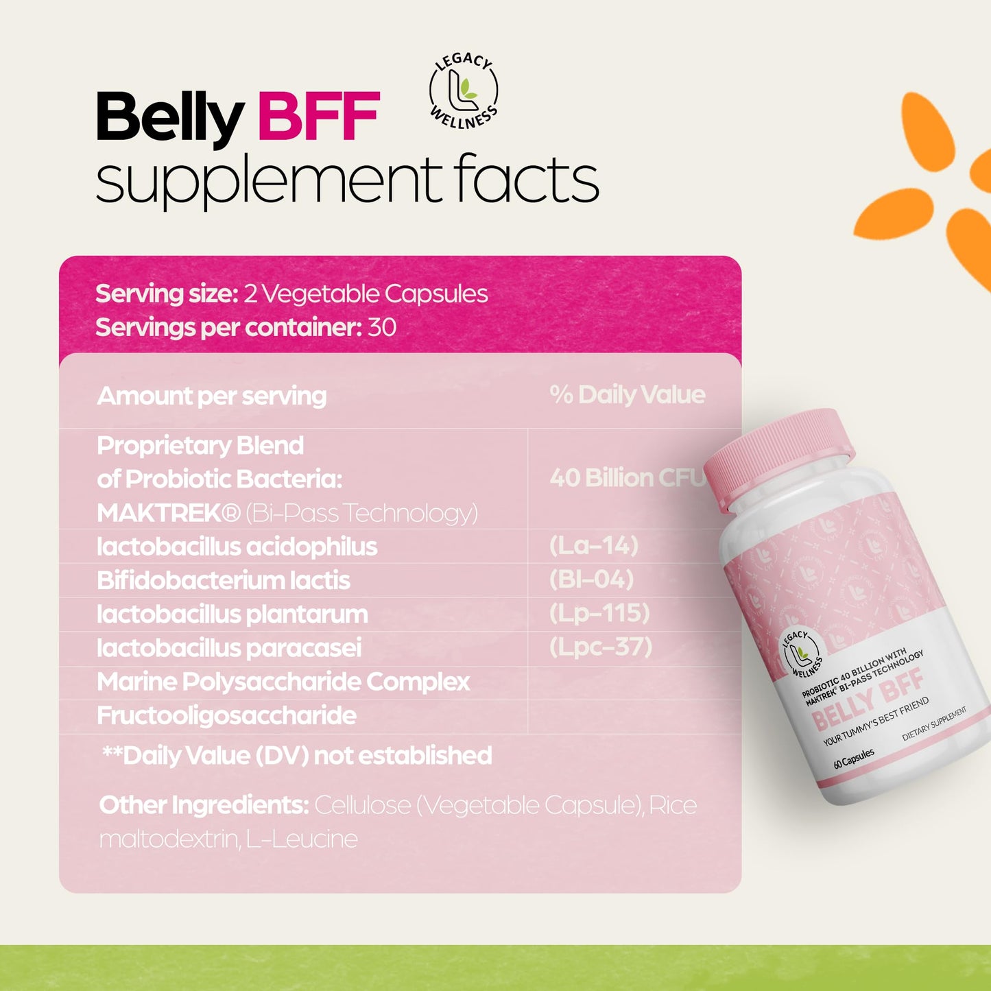 LegacyNutra Belly BFF Probiotic Supplement Capsules 60