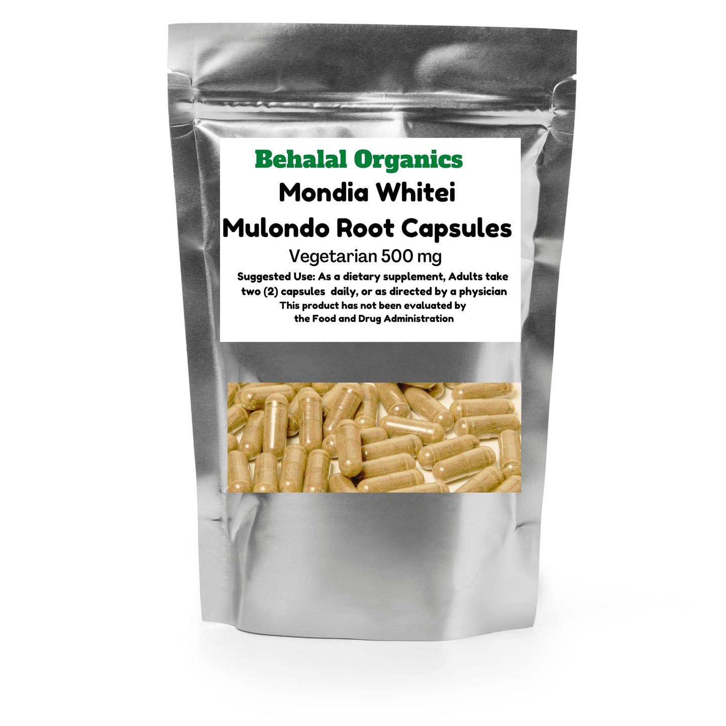 Behalal Organics Mondia Whitei (Mulondo) Root Powder 500mg Vegetarian Capsule, 100 Capsules