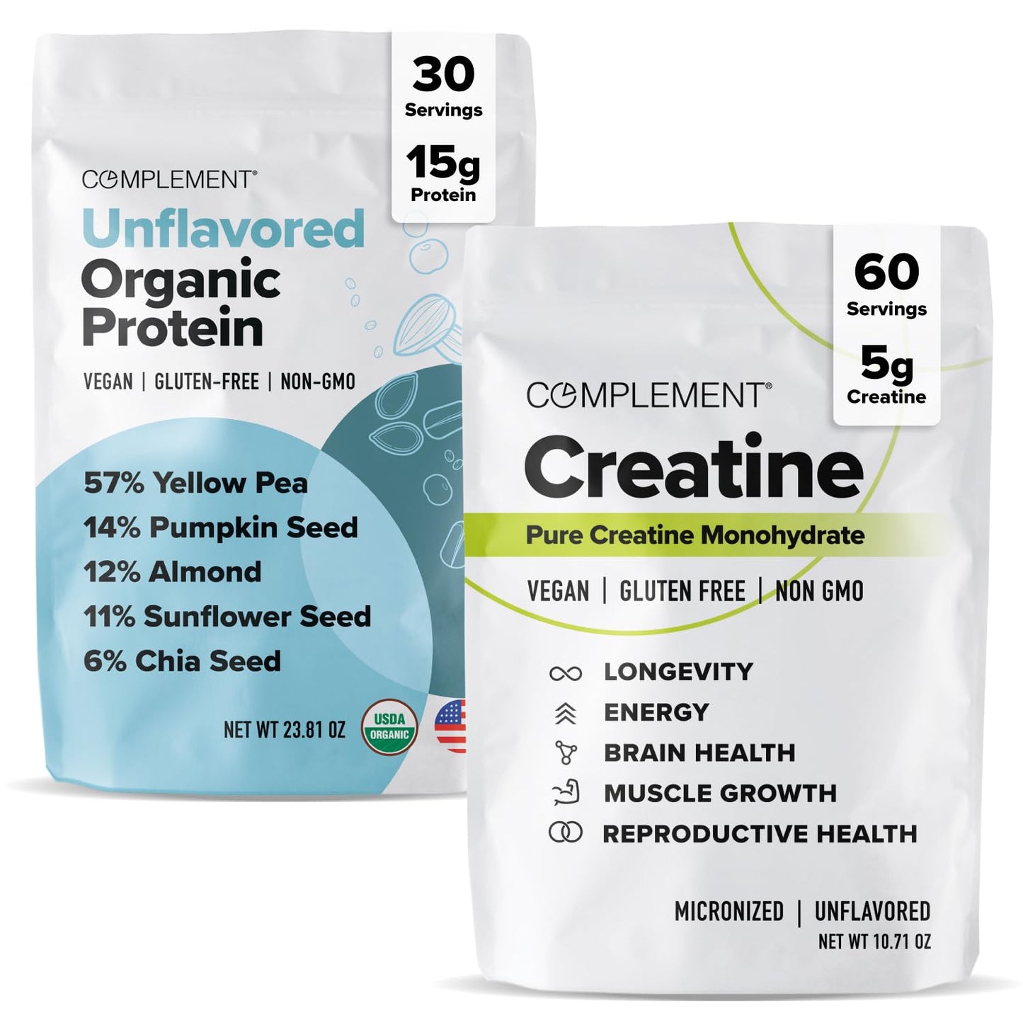 Complement Unflavored Plant-Based Protein Powder & Creatine Monohydrate Bundle