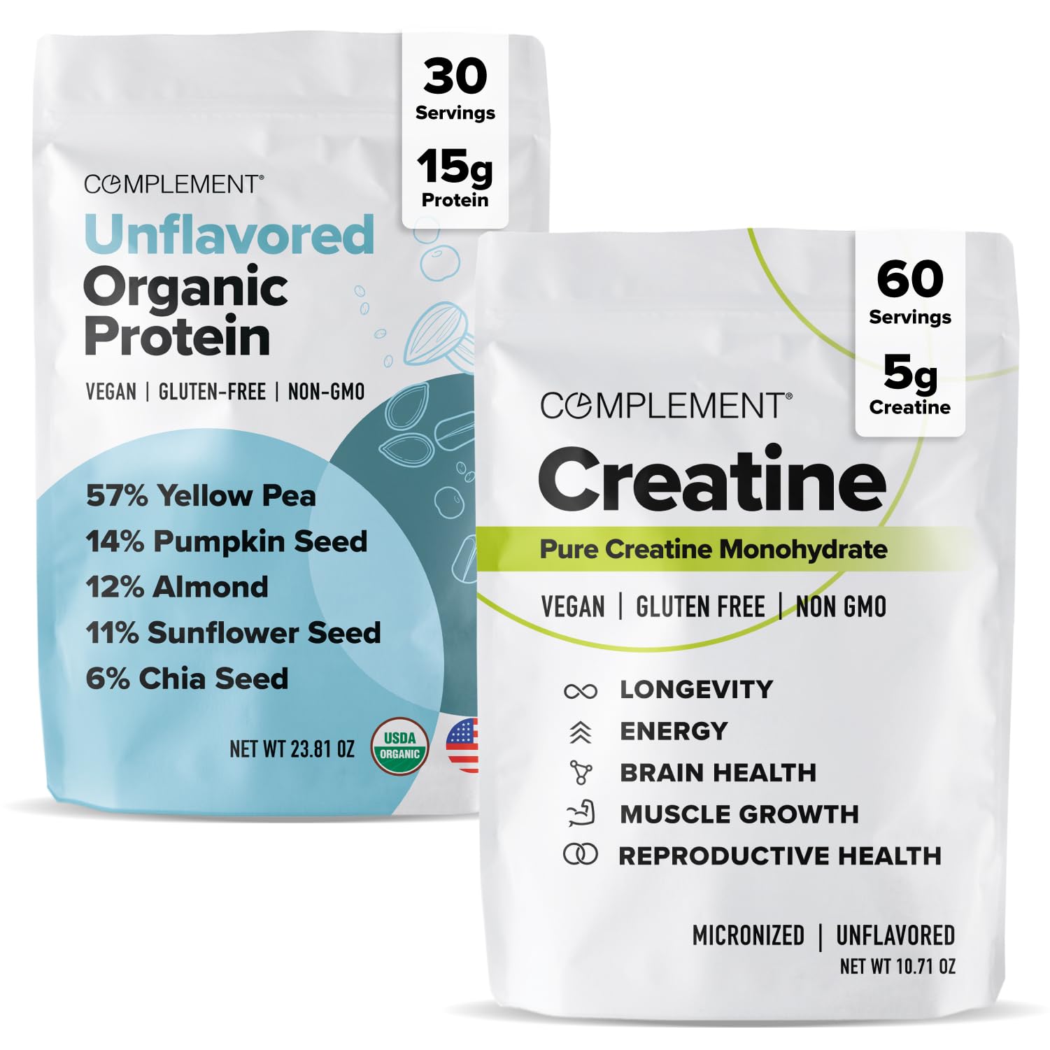 Complement Unflavored Plant-Based Protein Powder & Creatine Monohydrate Bundle