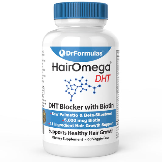 DrFormulas HairOmega DHT Blocker Biotin 5000 mcg Hair Growth Vitamin Supplement Capsule, 90 Capsules