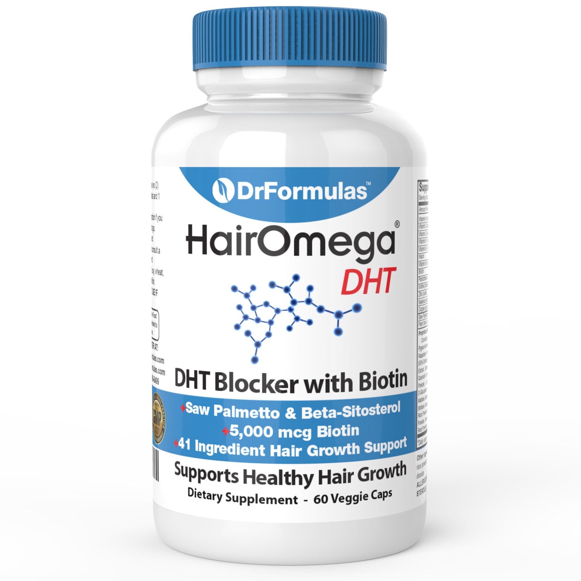 DrFormulas HairOmega DHT Blocker Biotin 5000 mcg Vitamins for Hair Growth Supplement Capsule, 90 Capsules