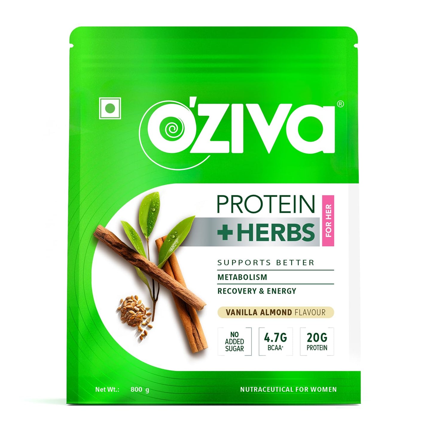 OZIVA Protein & Herbs for Women with Multivitamins, Curcumin, Shatavari, Tulsi Vanilla Almond Powder, 2.2 lb