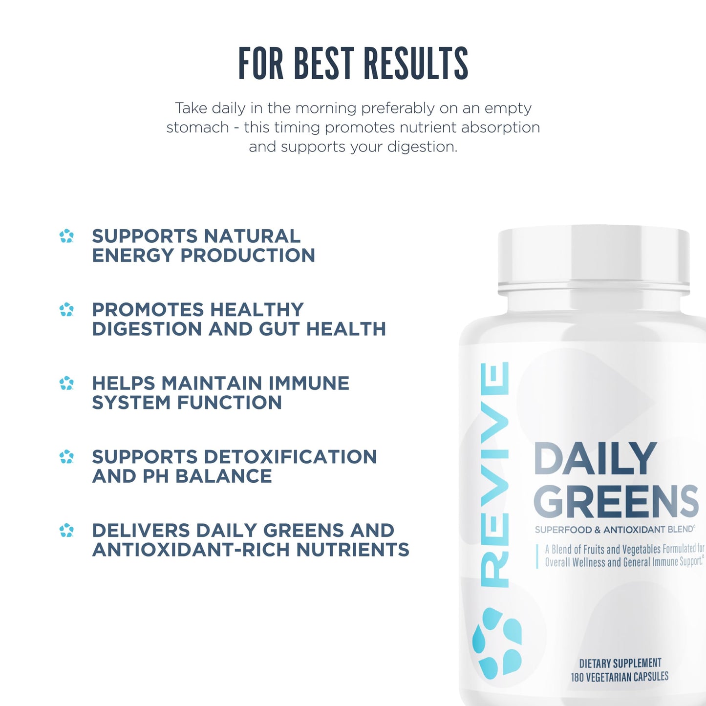 Revive MD Daily Greens Supplement for Men & Women 180 Capsules