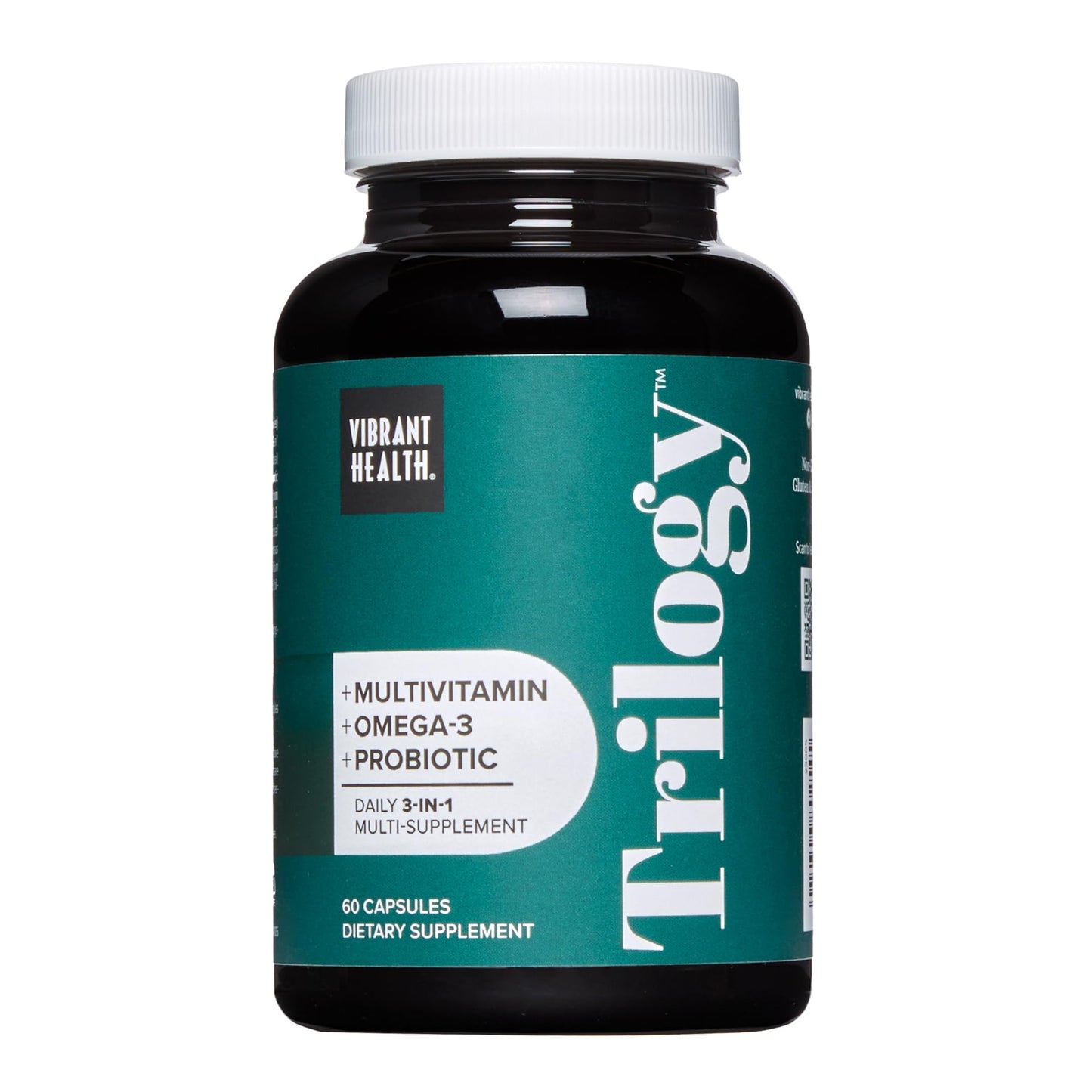 Vibrant Health Trilogy Vegan Probiotic Multivitamin with Omega-3 from Vegan Algal Oil, 60 Capsules