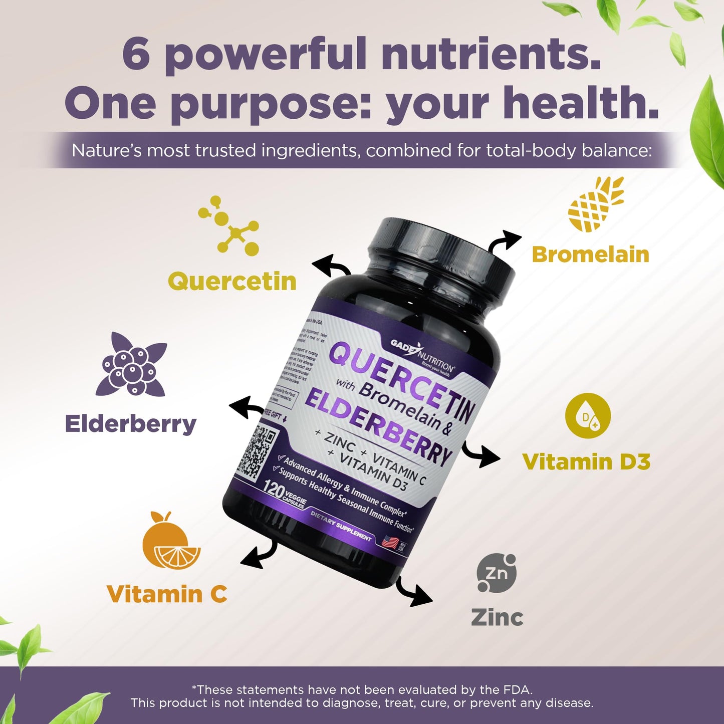 GADE NUTRITION BOOST YOUR HEALTH Quercetin with Bromelain, Elderberry, Vitamin C and Zinc 240 Capsules
