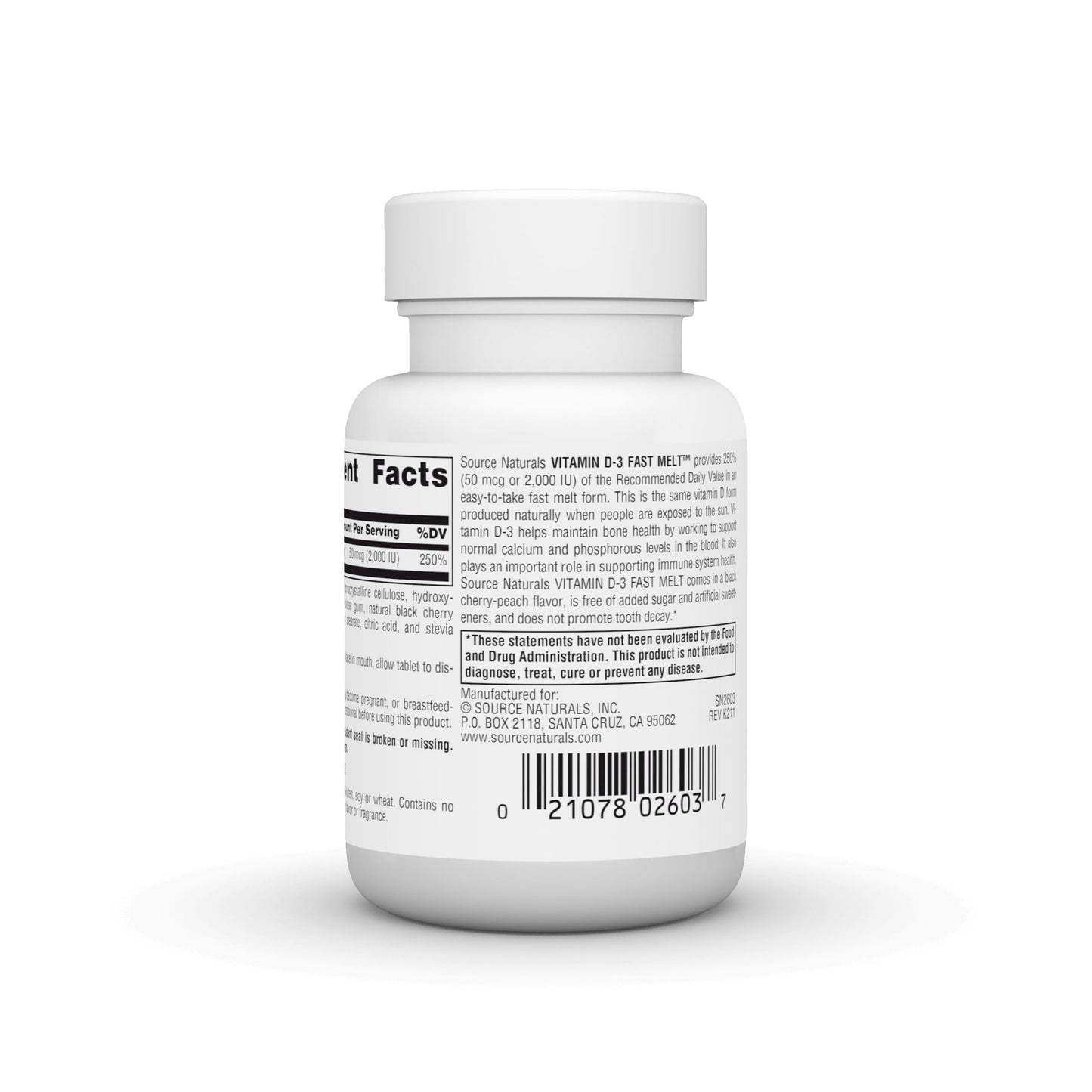 Source Naturals Vitamin D-3 Fast Melt Tablets, 120 Tablets