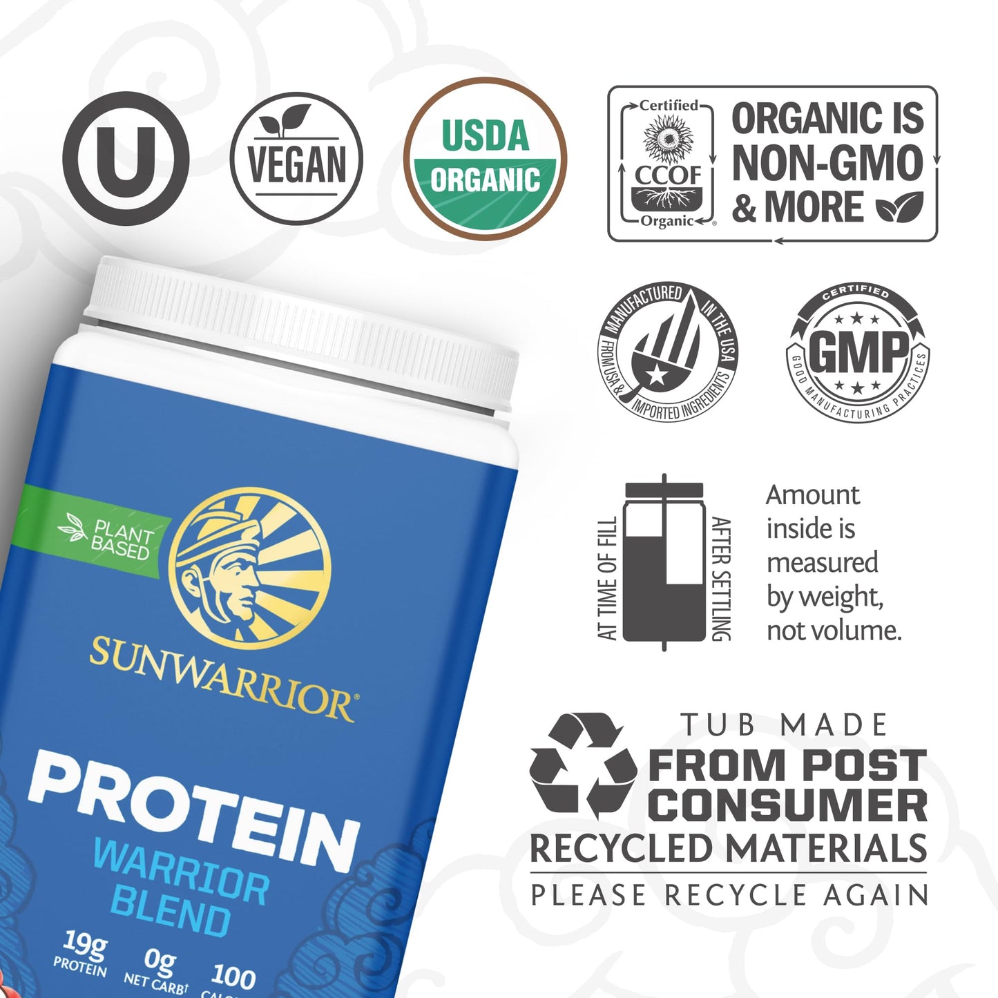 Sunwarrior Warrior Blend Vegan Organic Protein Powder, 30 Servings