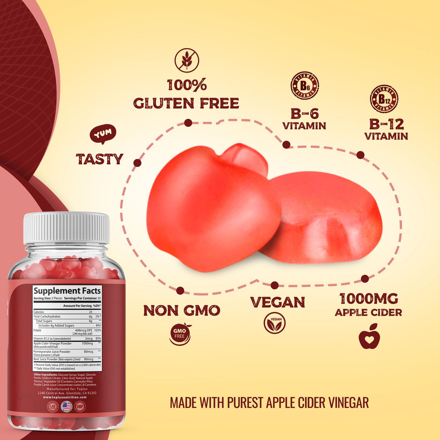 Toplux Apple Cider Vinegar Gummies 60 Count