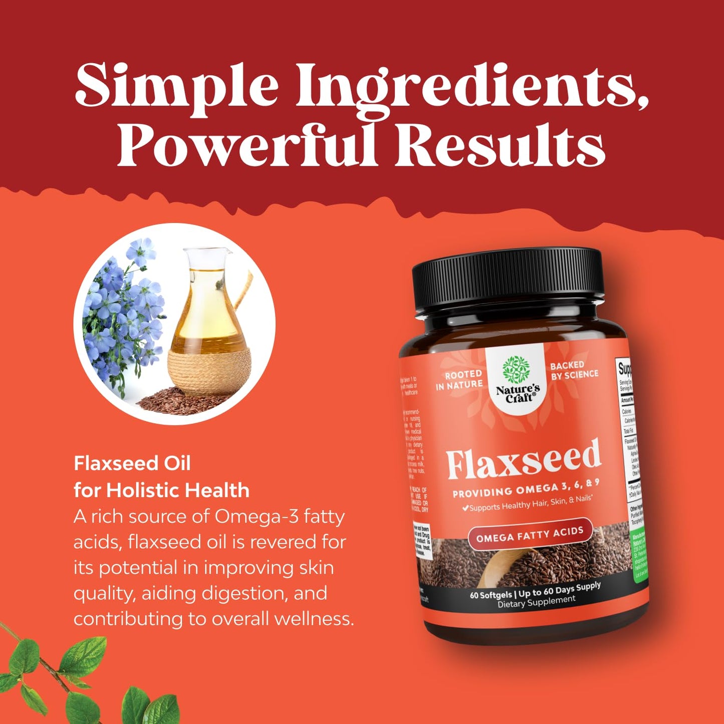 Natures Craft Flaxseed Oil Softgels 1000mg per Serving, 60 Softgels