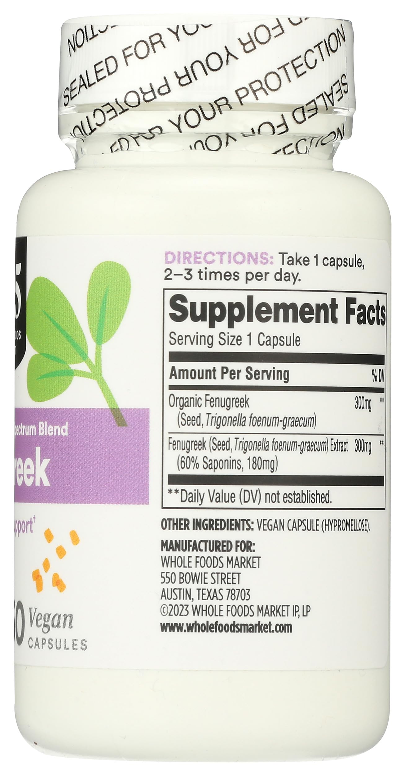 365 by Whole Foods Market Fenugreek Standardized + Full Spectrum Blend Lactation Support, Vegan Capsules, 60 Count