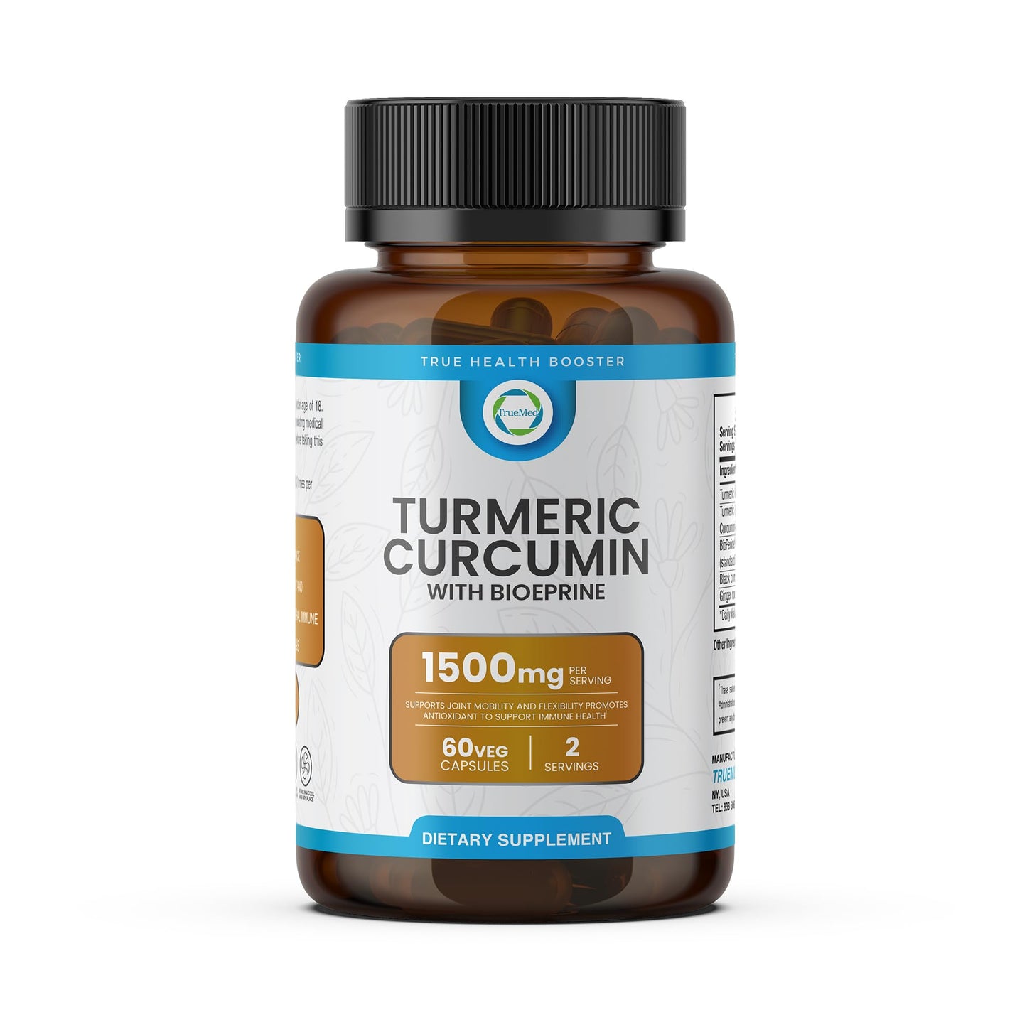 TRUEMED Turmeric Curcumin with BioPerine 1500mg, 60 Capsules