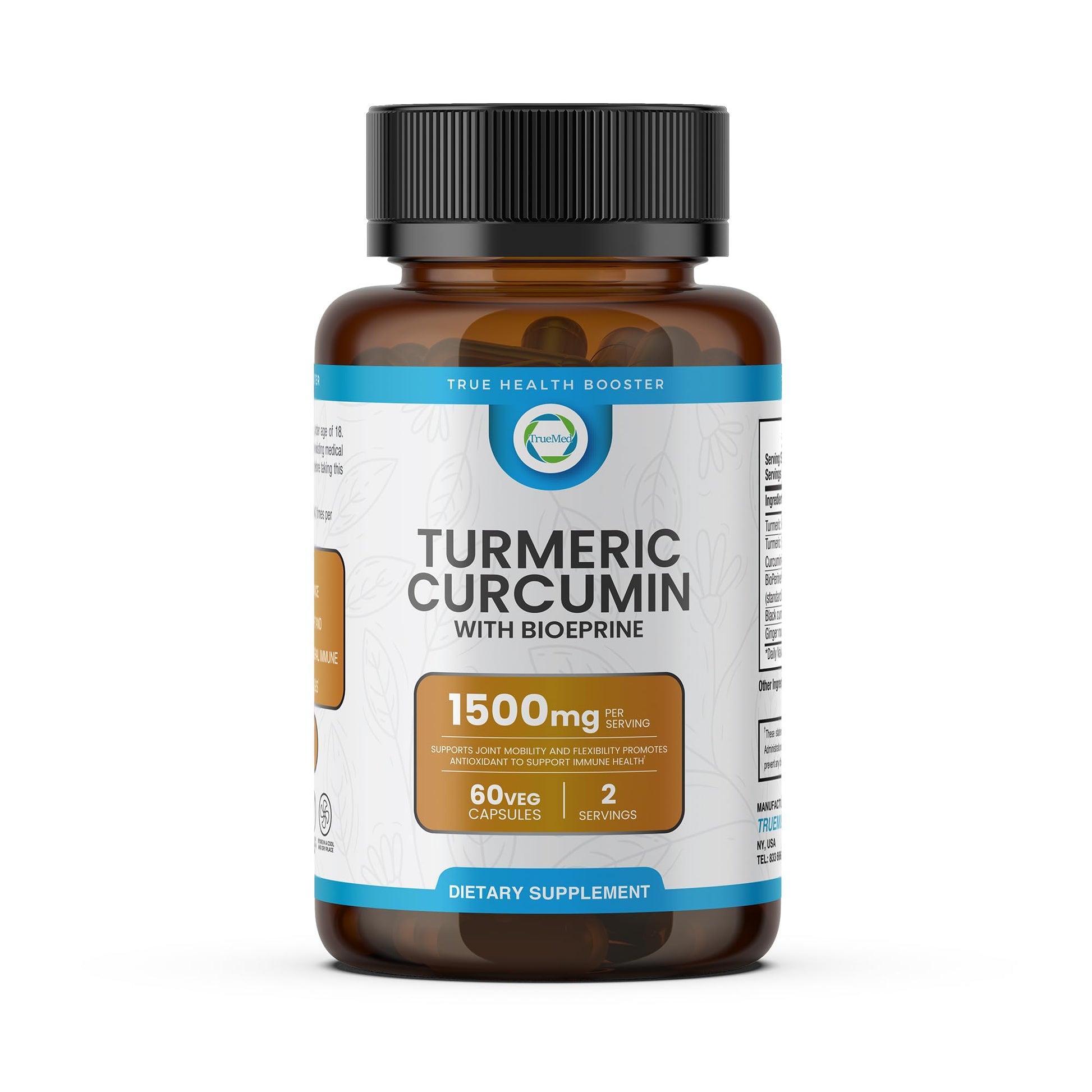 TRUEMED Turmeric Curcumin with BioPerine 1500mg, 60 Capsules