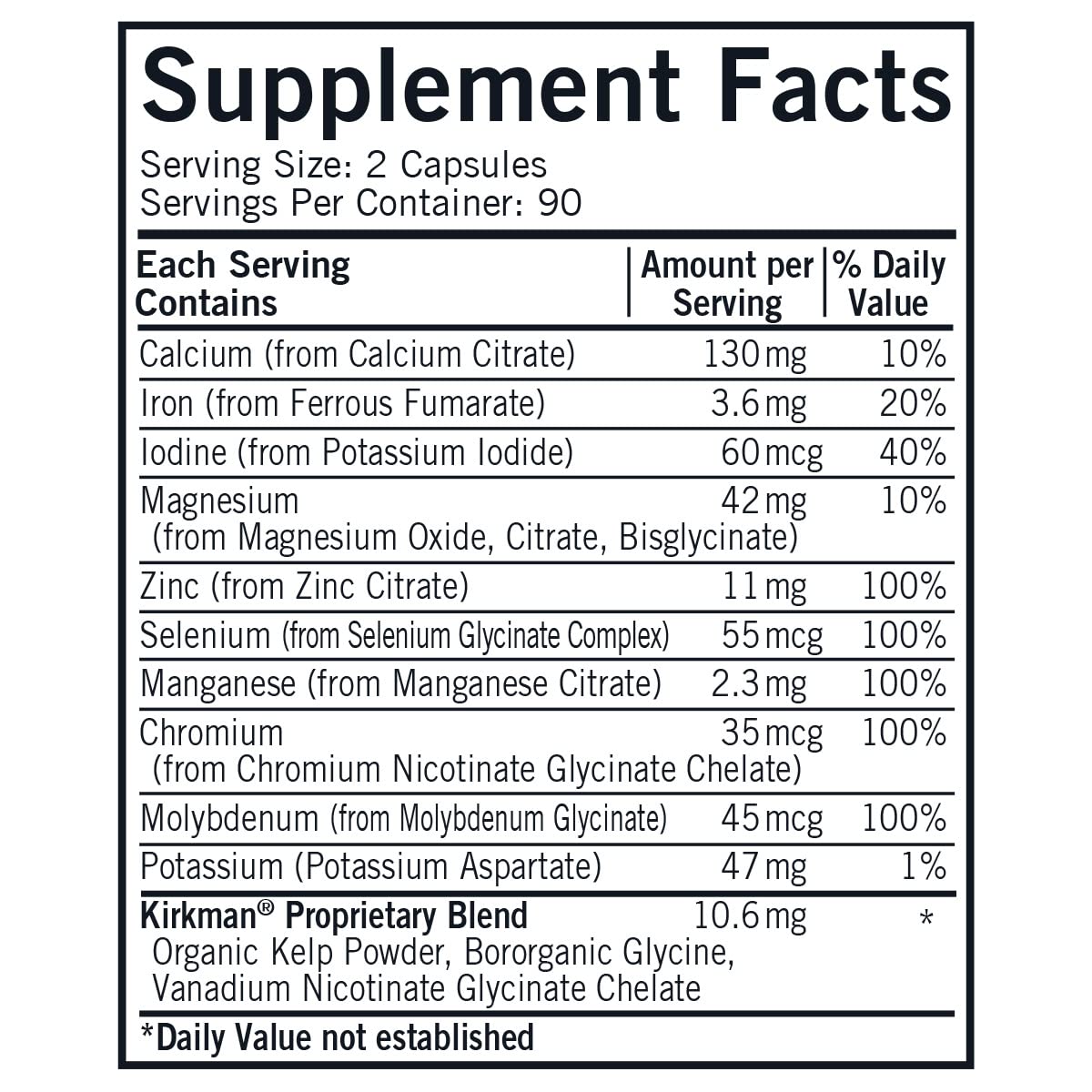 Kirkman Multiple Mineral Complex Pro-Support - Hypoallergenic Capsules 180 Count