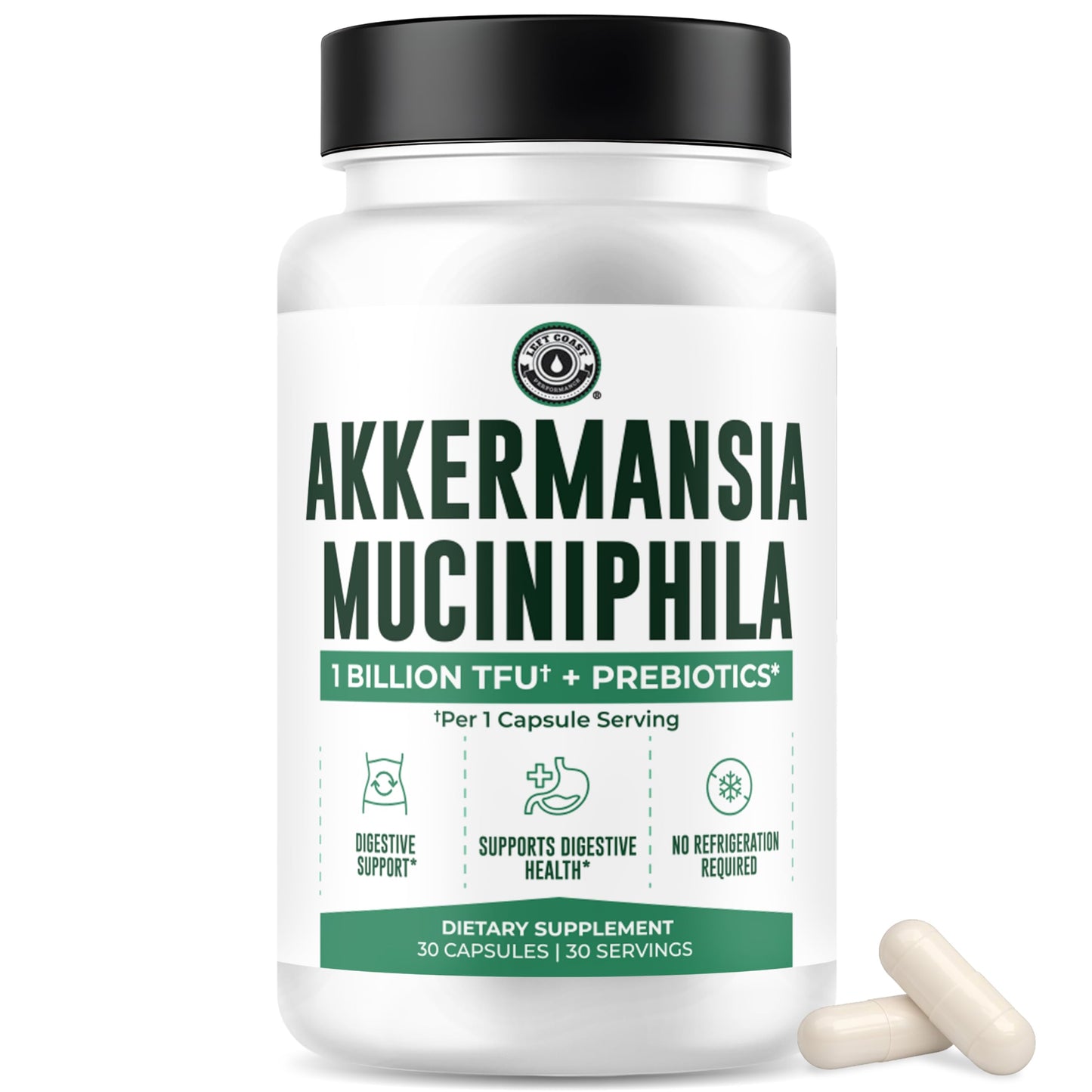 Left Coast Performance Akkermansia Muciniphila Supplement With Prebiotics, 30 Capsules