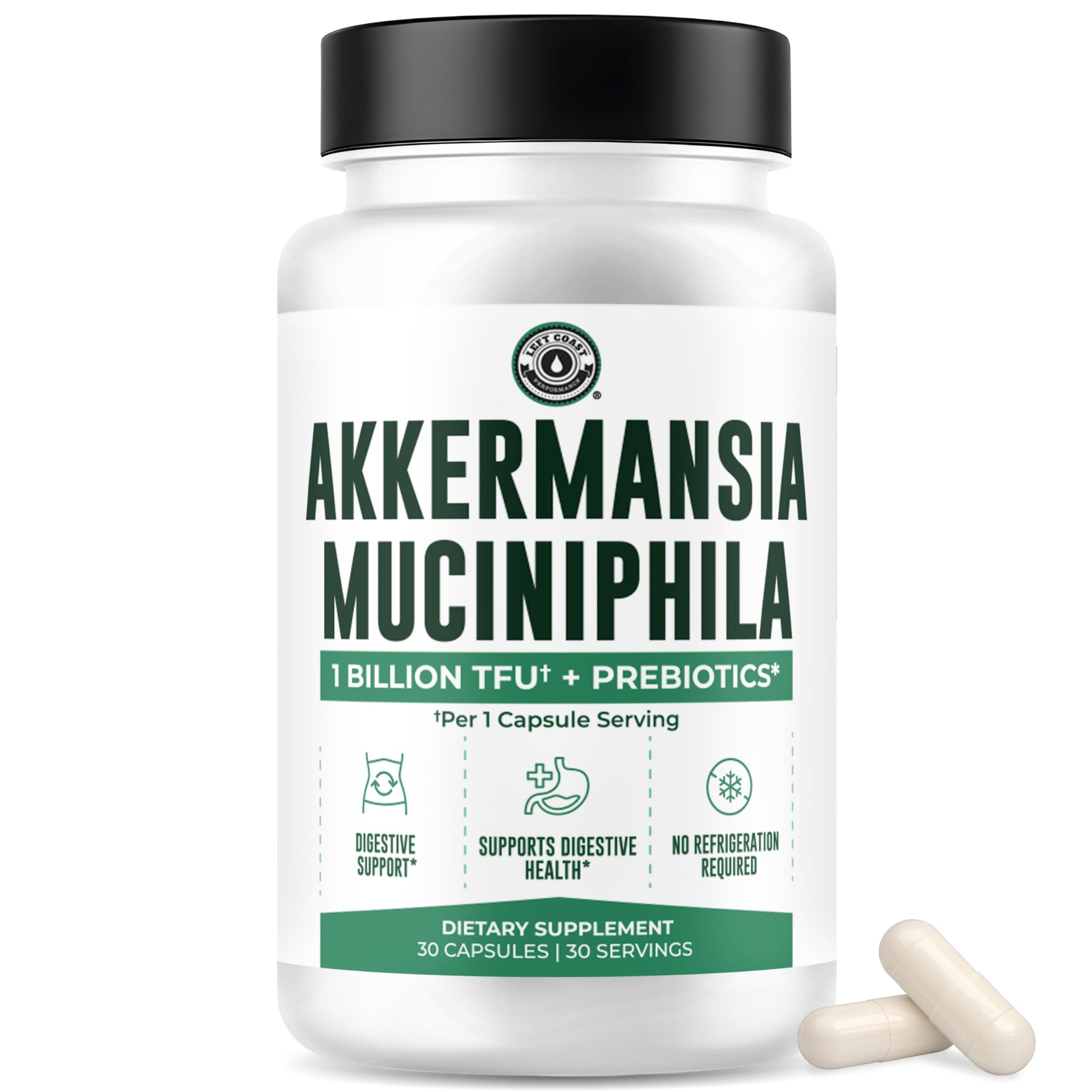 Left Coast Performance Akkermansia Muciniphila Supplement With Prebiotics, 30 Capsules