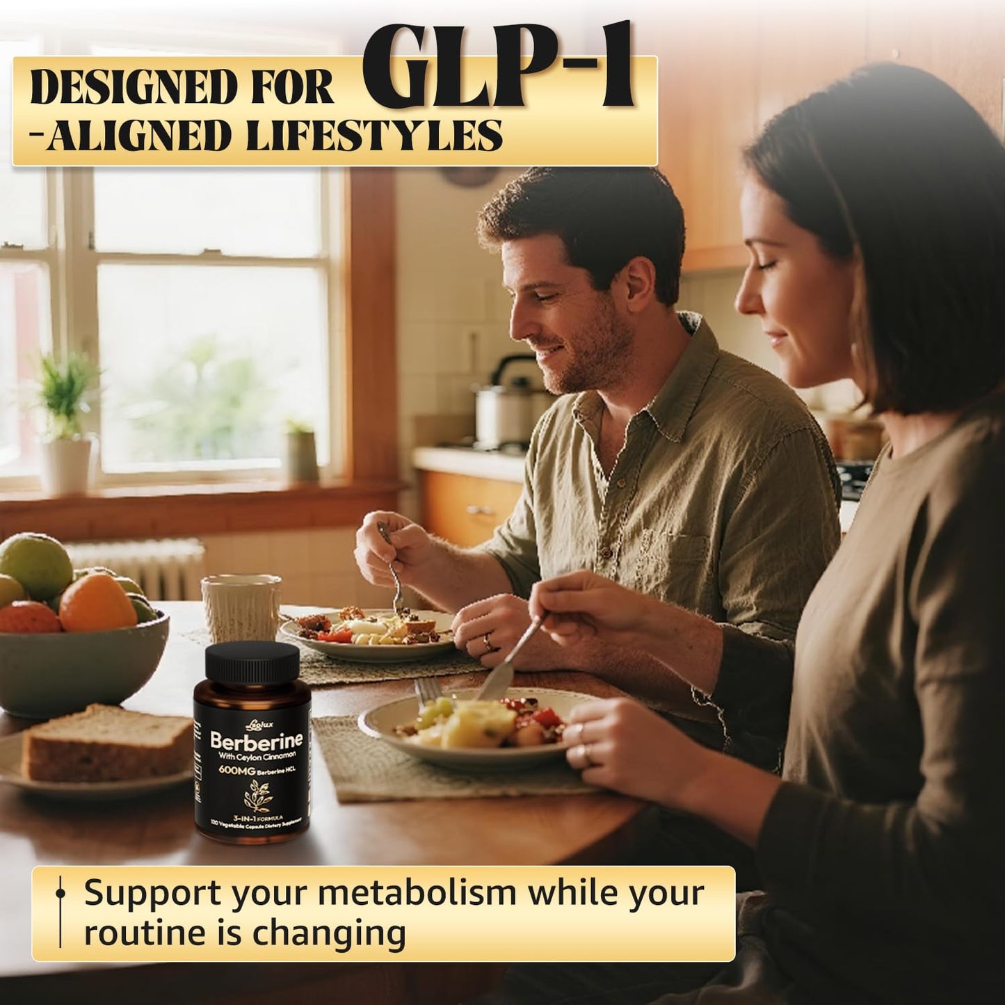 LSOIUX Berberine Supplement with Cinnamon, Liposomal Berberine for GLP-1 Lifestyle Support, 600mg Capsules, 120 Count