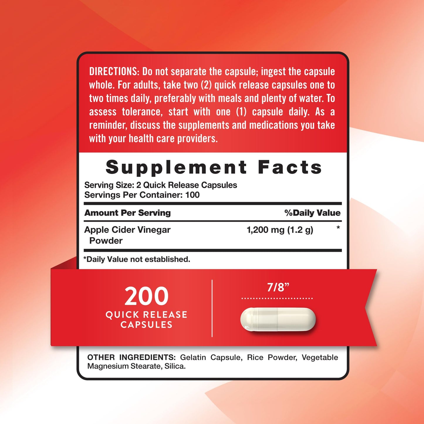 Nature's Truth Apple Cider Vinegar Capsules 200 Capsules