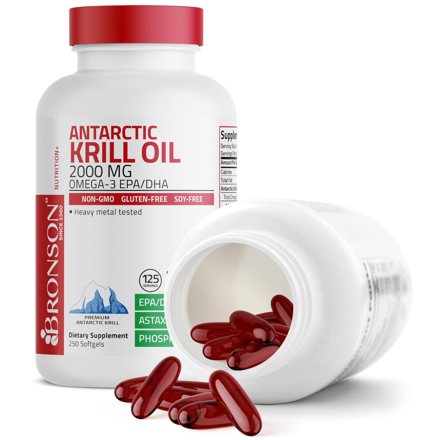 Bronson Antarctic Krill Oil 2000mg with Omega-3s EPA, DHA, Astaxanthin and Phospholipids Softgels, 250 Count