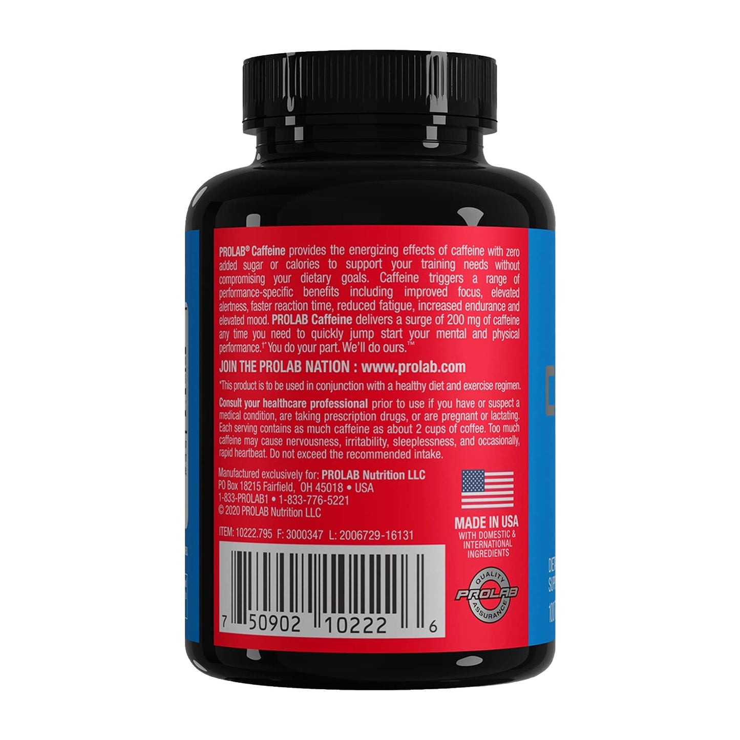 ProLab Caffeine 200mg Tablets, Energy & Mental Focus, 100 Count