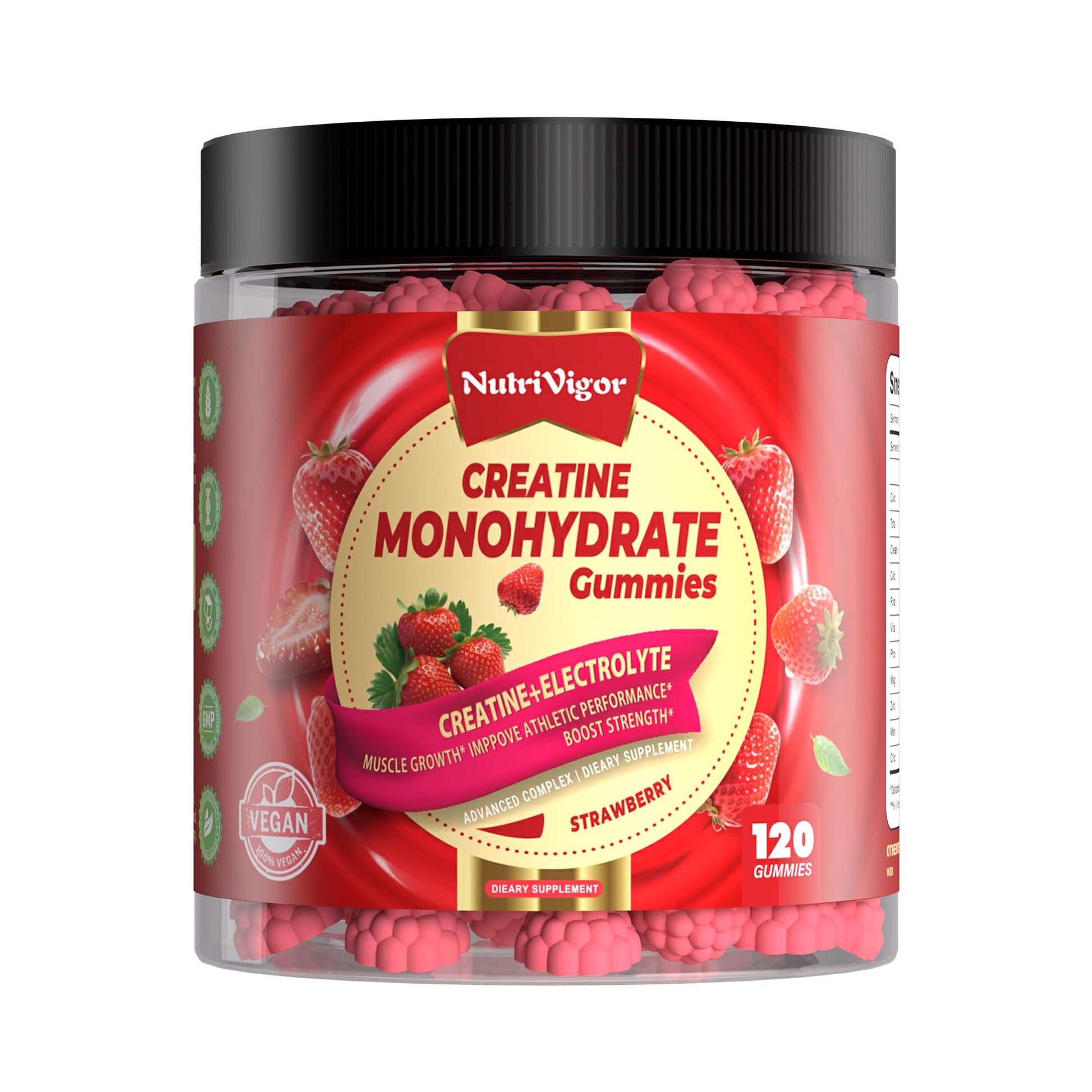 NutriVigor Creatine Monohydrate Gummies 5g Strawberry 120 Count