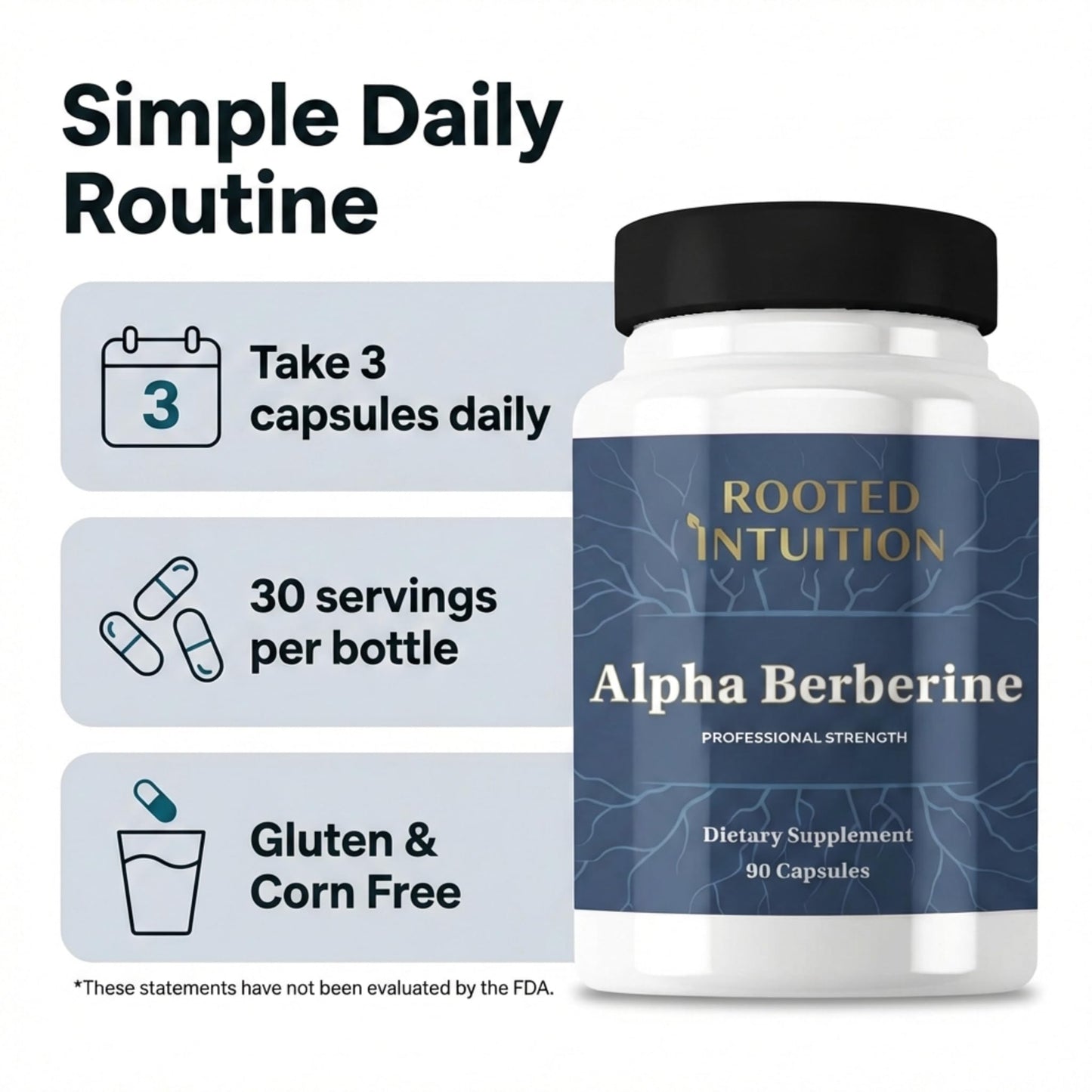 Rooted Intuition Alpha Berberine with Berberine HCl & Alpha-Lipoic Acid Capsules, 90 Count
