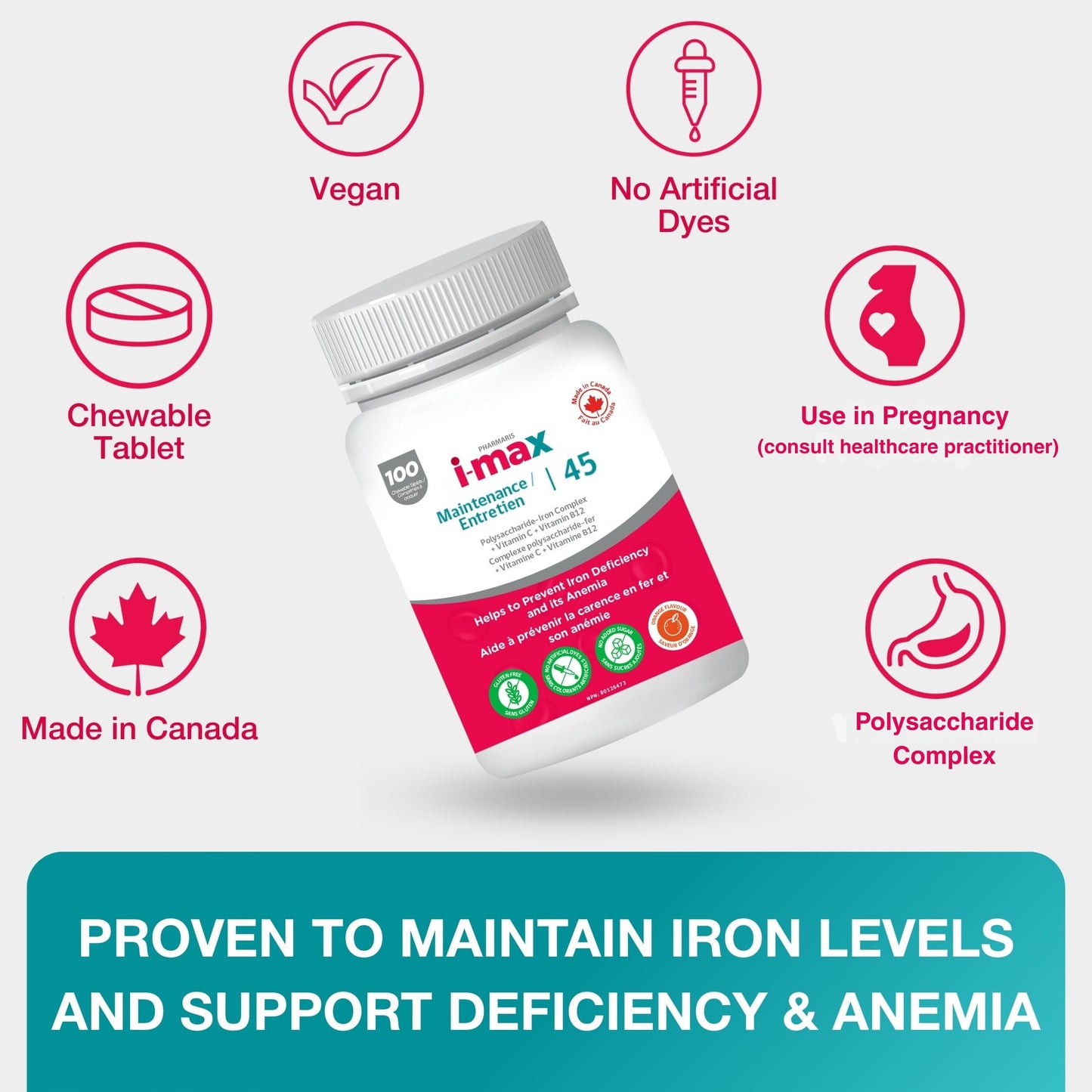 Pharmaris i-max Maintenance Iron Supplement Chewable Tablet, 100 Count