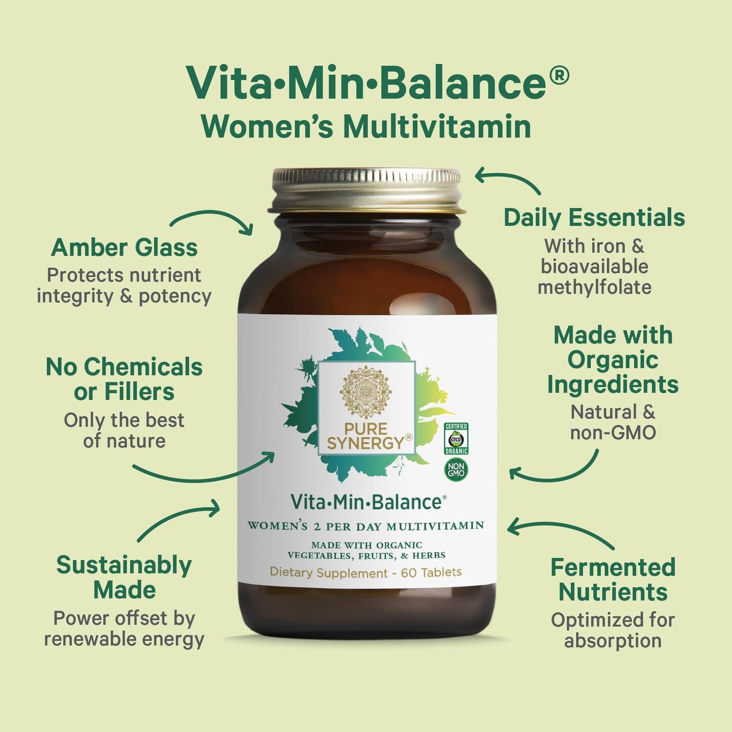 PURE SYNERGY Vita·Min·Balance Multivitamin for Women with Iron Tablets 60