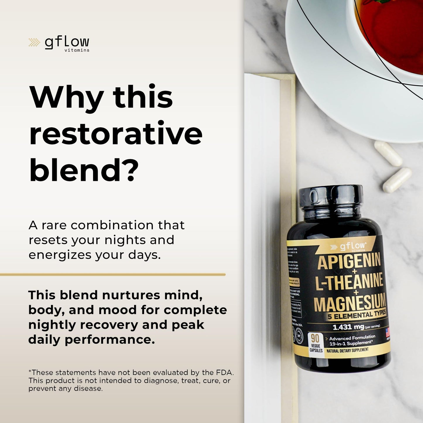Gflow Vitamins Apigenin Sleep Support Supplement, 90 Capsules