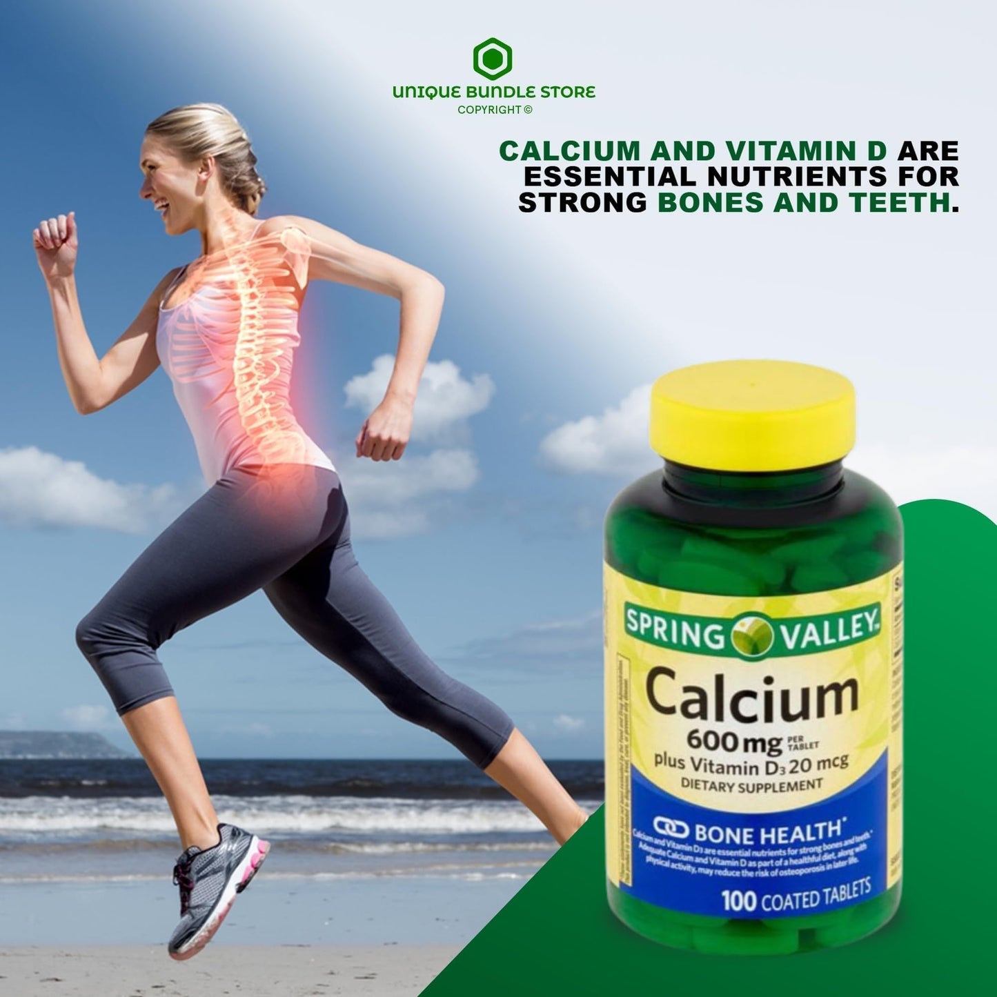 Unique Bundle Store Calcium 600mg with Vitamin D3, 800 IU Vitamin D per Tablet, 300 Tablets