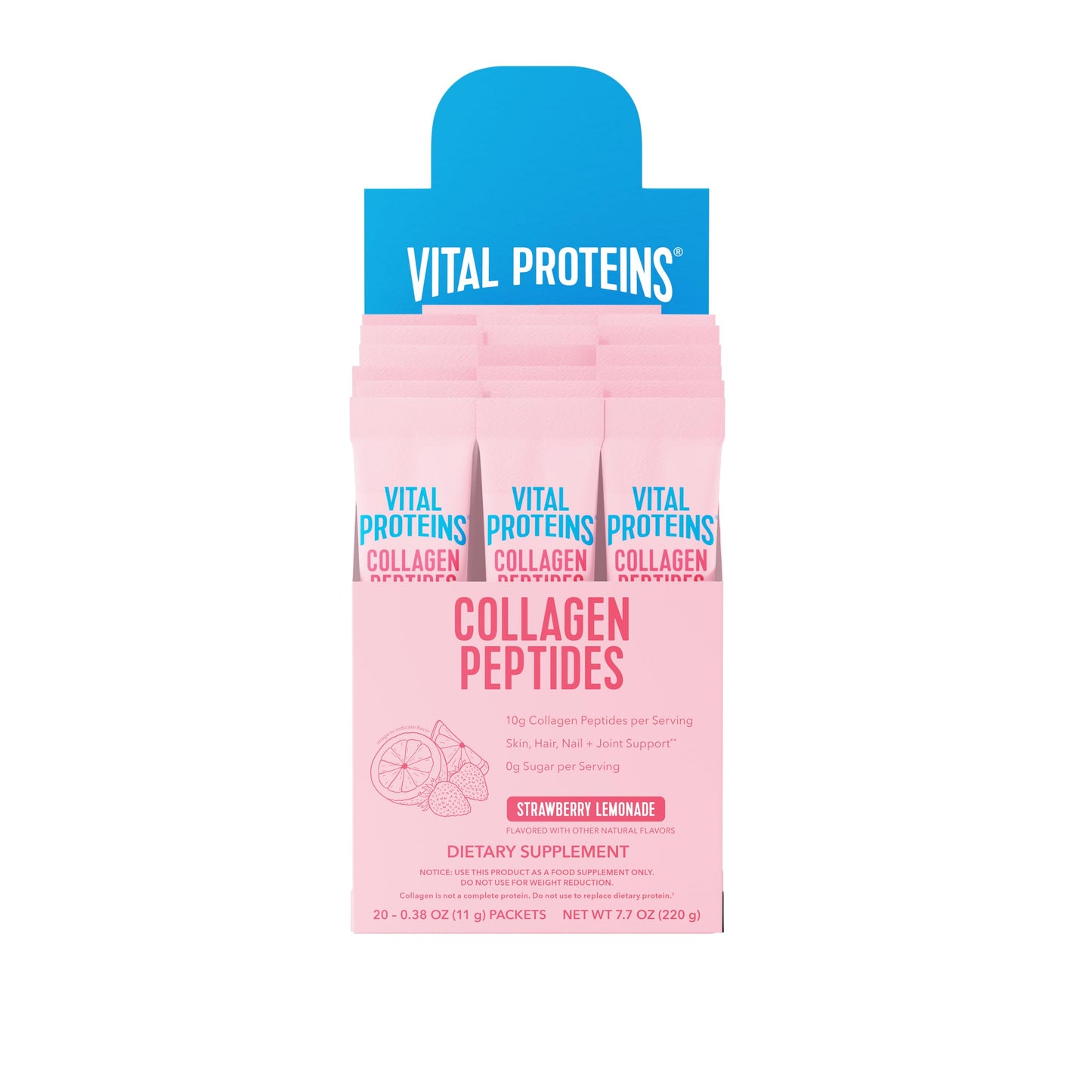 Vital Proteins Collagen Peptides Powder, Strawberry Lemonade Flavor, 12 Count