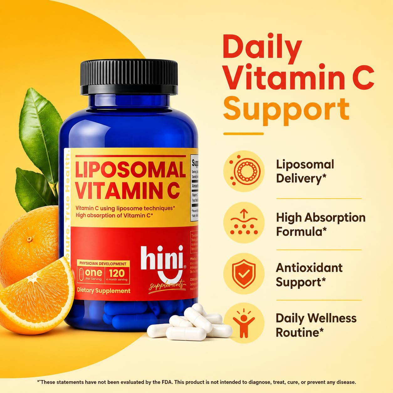 HINI Liposomal Vitamin C 500mg Tablet, 120 Count