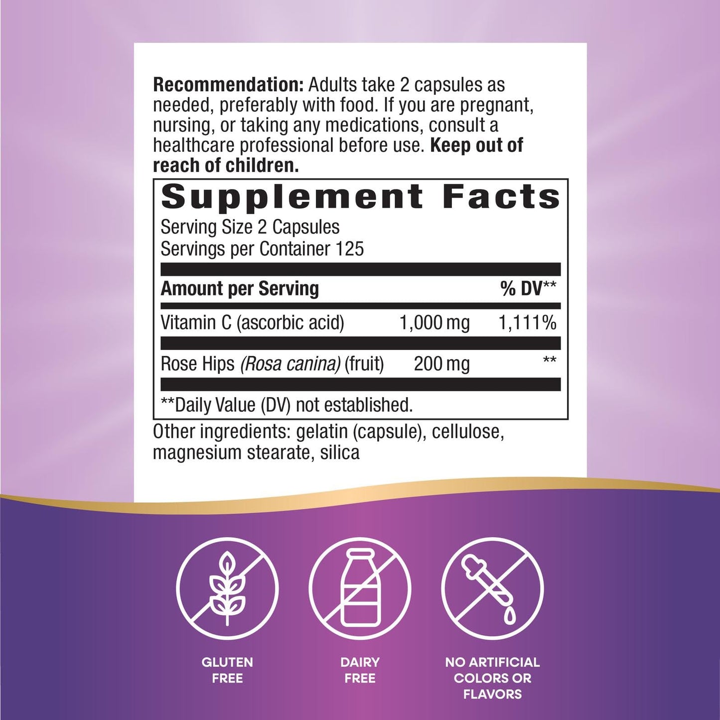 Nature's Way Vitamin C with Rose Hips Capsules, 250 Count