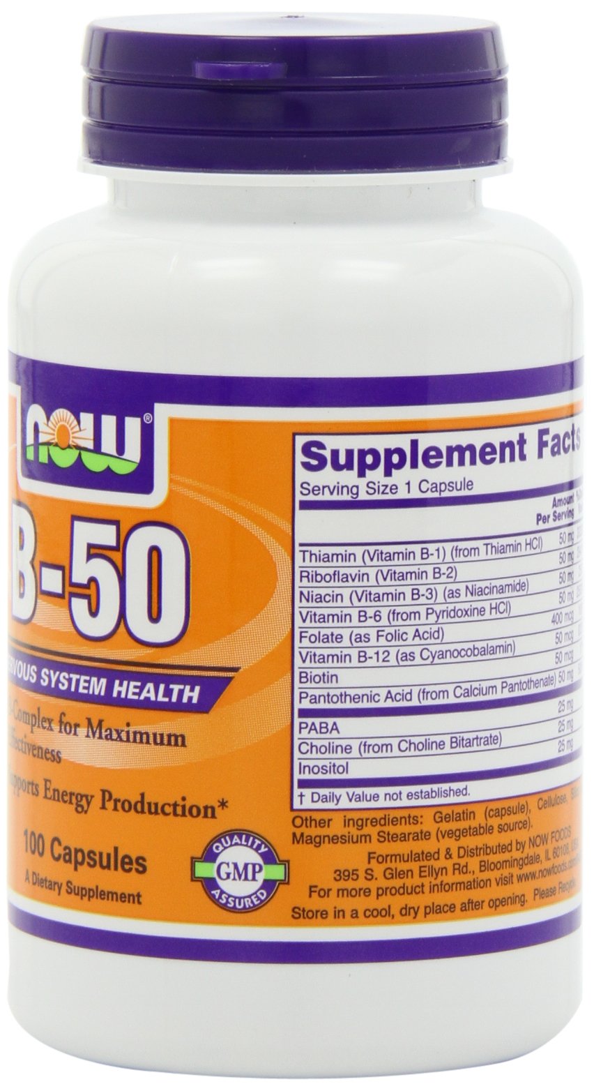 NOW Foods B-50 Vitamin B-Complex Capsules, 200 Capsules