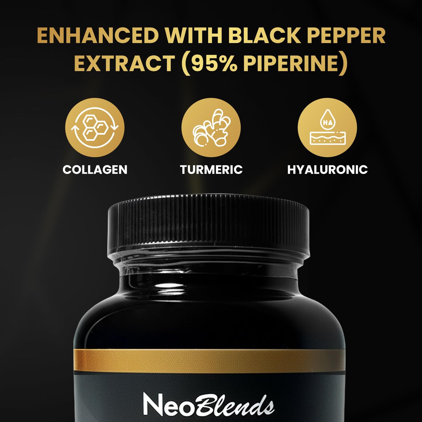 NEOBLENDS Multi Collagen + Fermented Turmeric – Hydrolyzed Collagen Types I, II & III with Biotin, Hyaluronic Acid & Vitamin C – Skin, Hair, Nail & Joint Support – 90 Capsules