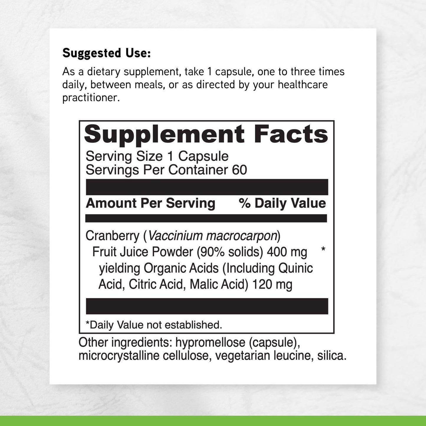 DAVINCI Cranberry Urinary Tract Health Support Cranberry Extract with Quinic, Citric & Malic Acid, Vegetarian, Gluten-Free, 60 Capsules