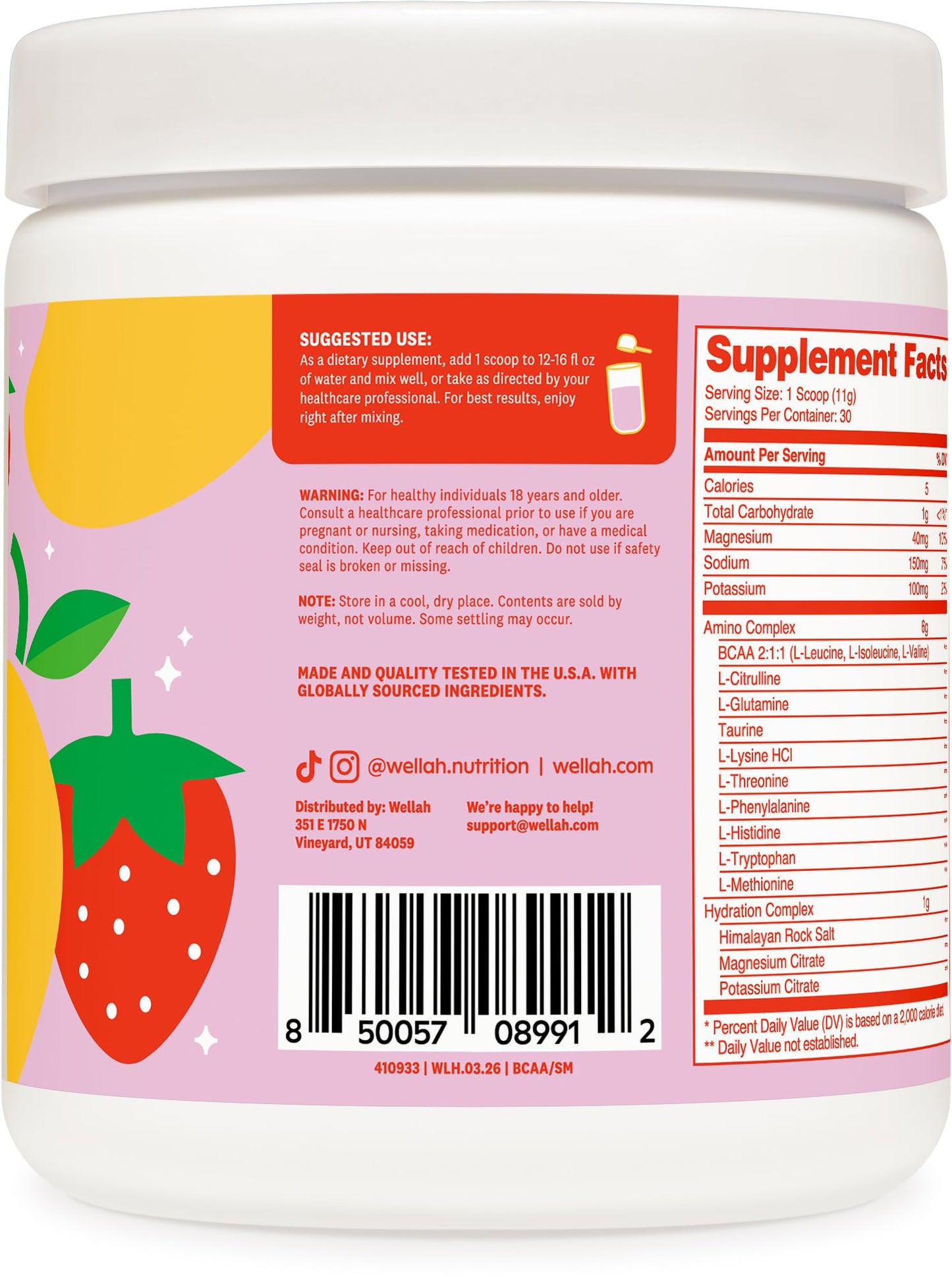 Wellah BCAAs Powder 11.4 Ounce