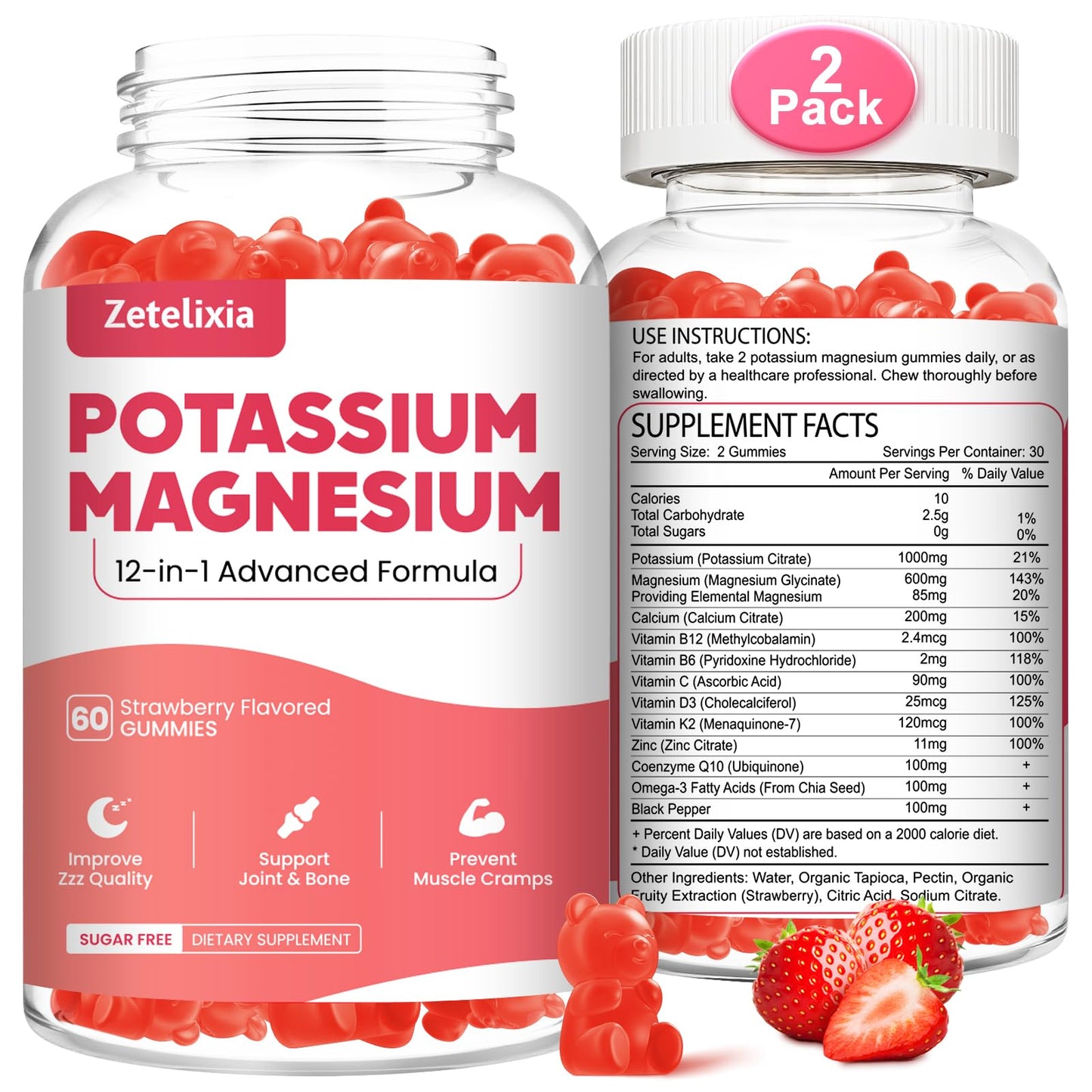 Zetelixia Potassium Magnesium Supplement Gummies 120 Count