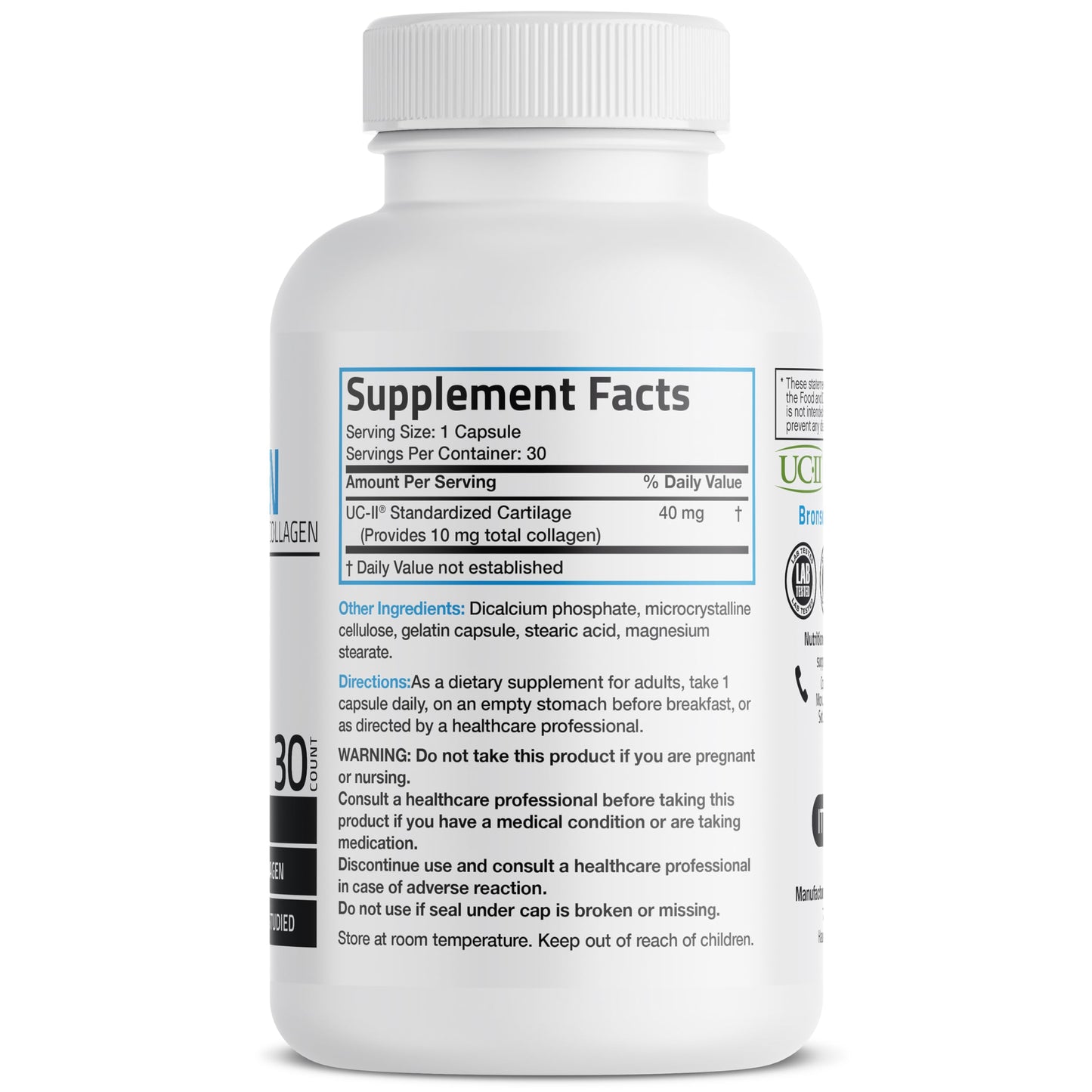 Bronson UC-II Undenatured Type II Collagen Joint Support Capsules, 30 Count