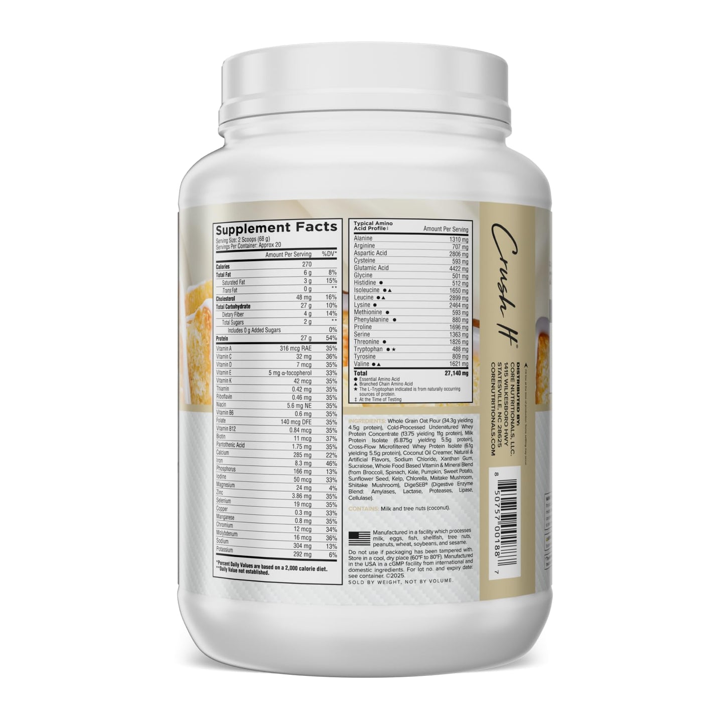 Core Nutritionals MRP Full Spectrum Meal Replacement Whey Protein Blend + Low Glycemic Carb Blend Vanilla Poundcake Powder 48 Servings