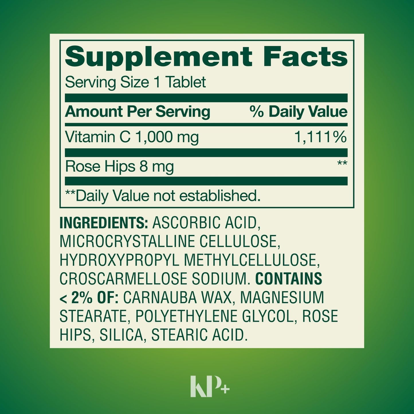 KP+ Vitamin C 1000 mg with Rose Hips Tablets, 250 Tablets