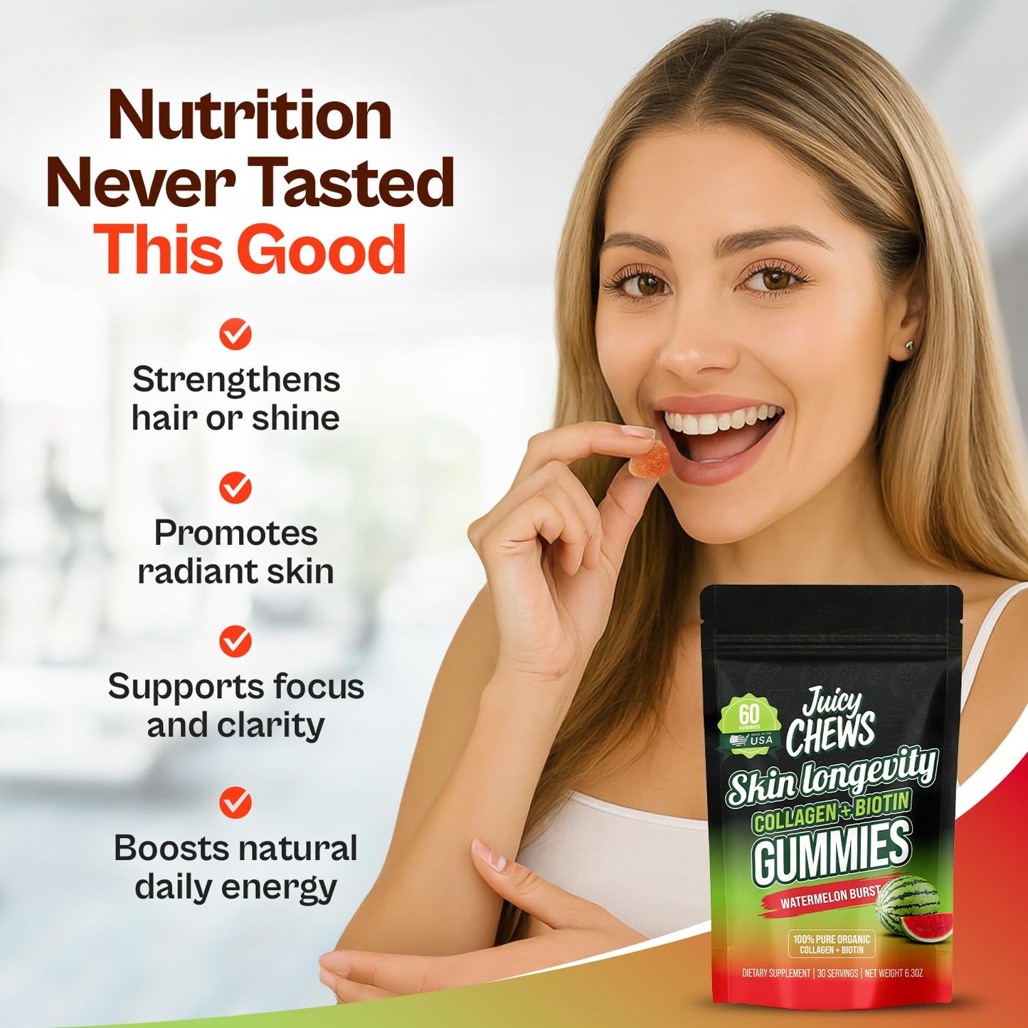 Juicy Chews Biotin and Collagen Gummies Chewable, 60 Count