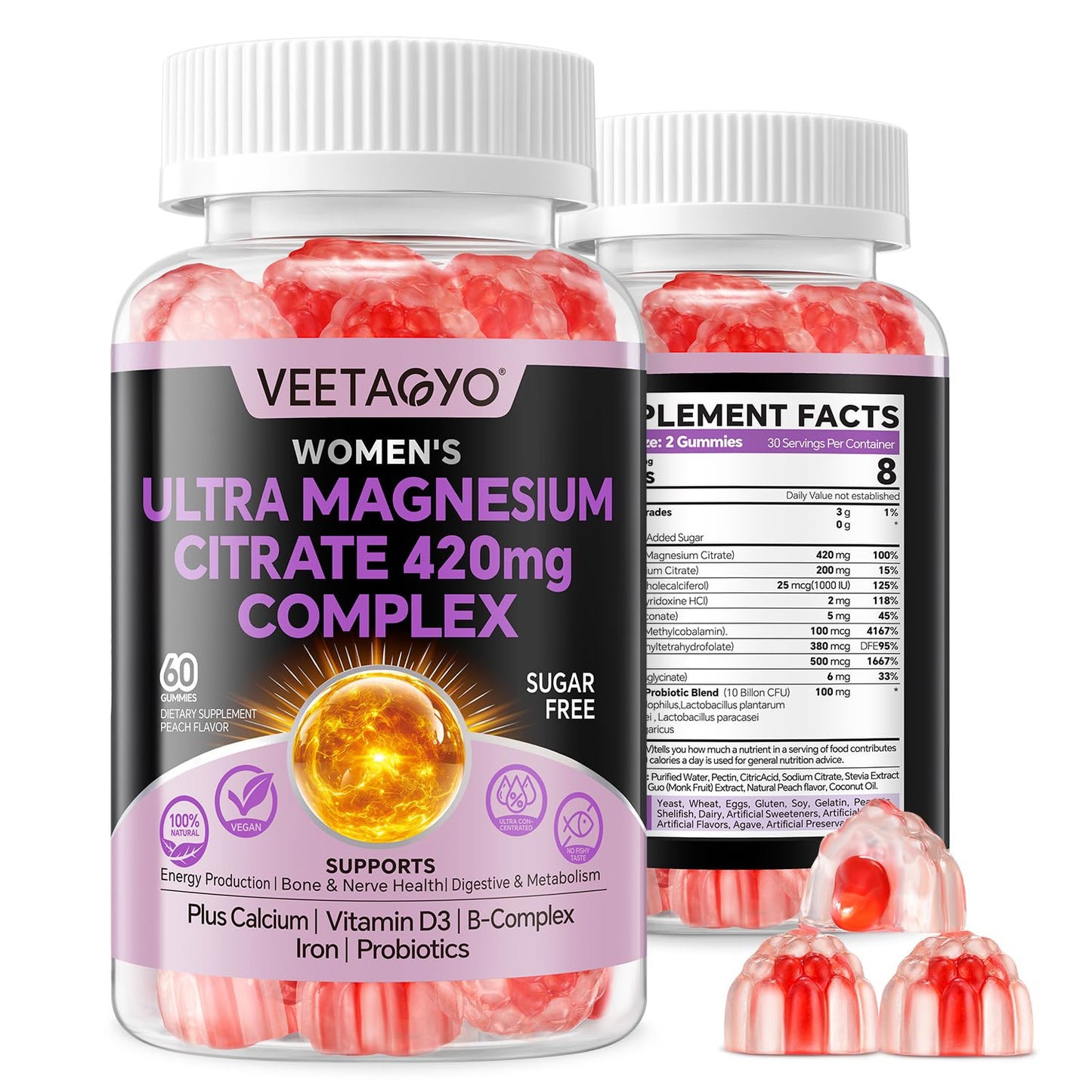 VEETAGYO Magnesium Citrate Gummies 420mg for Adult Gummy 60 Count