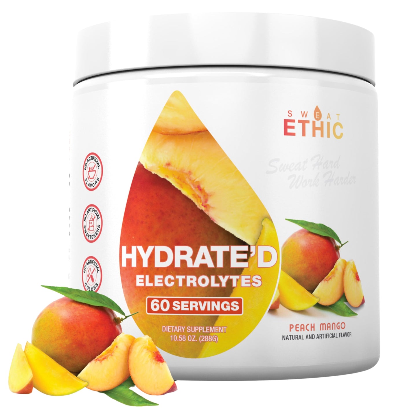 Sweat Ethic Hydrate’D Electrolytes Powder, Peach Mango Flavor, 12