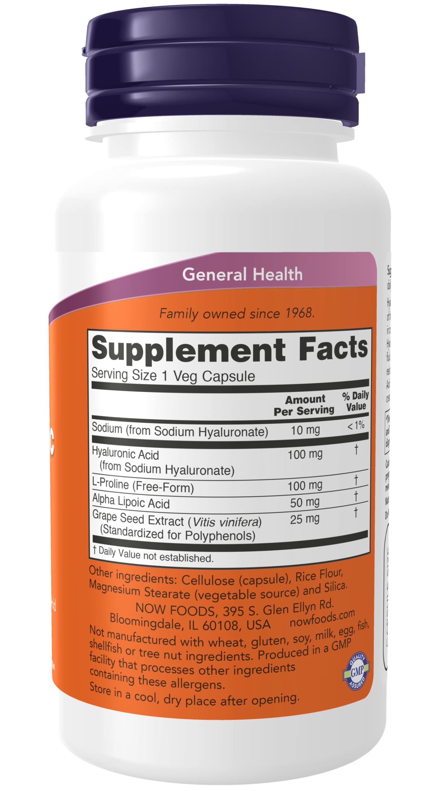 NOW Foods Hyaluronic Acid 100 mg 2X Plus 60 Capsules