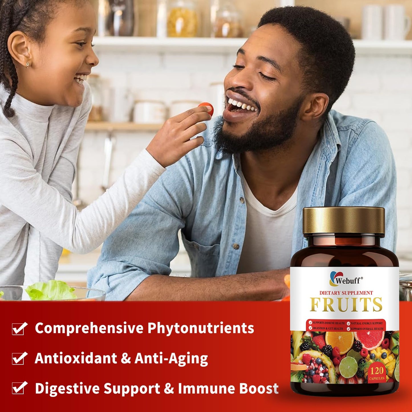 Webuff Fruits & Veggies Supplements Whole Fruit and Vegetable Capsules, 120 Count